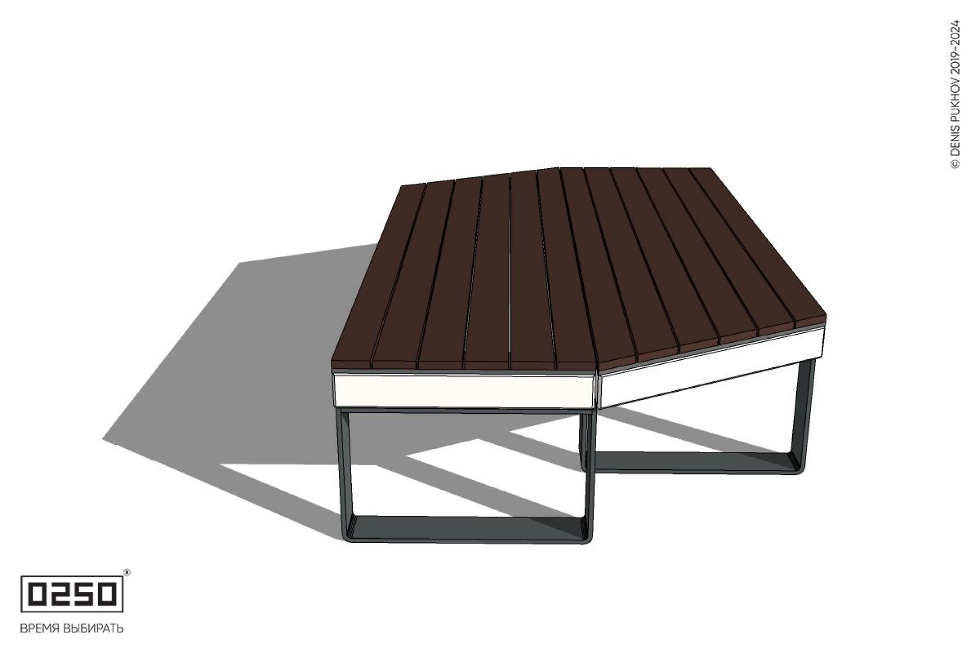 Уличная Двухсторонняя трапециевидная скамейка на ножках левая производство 0250