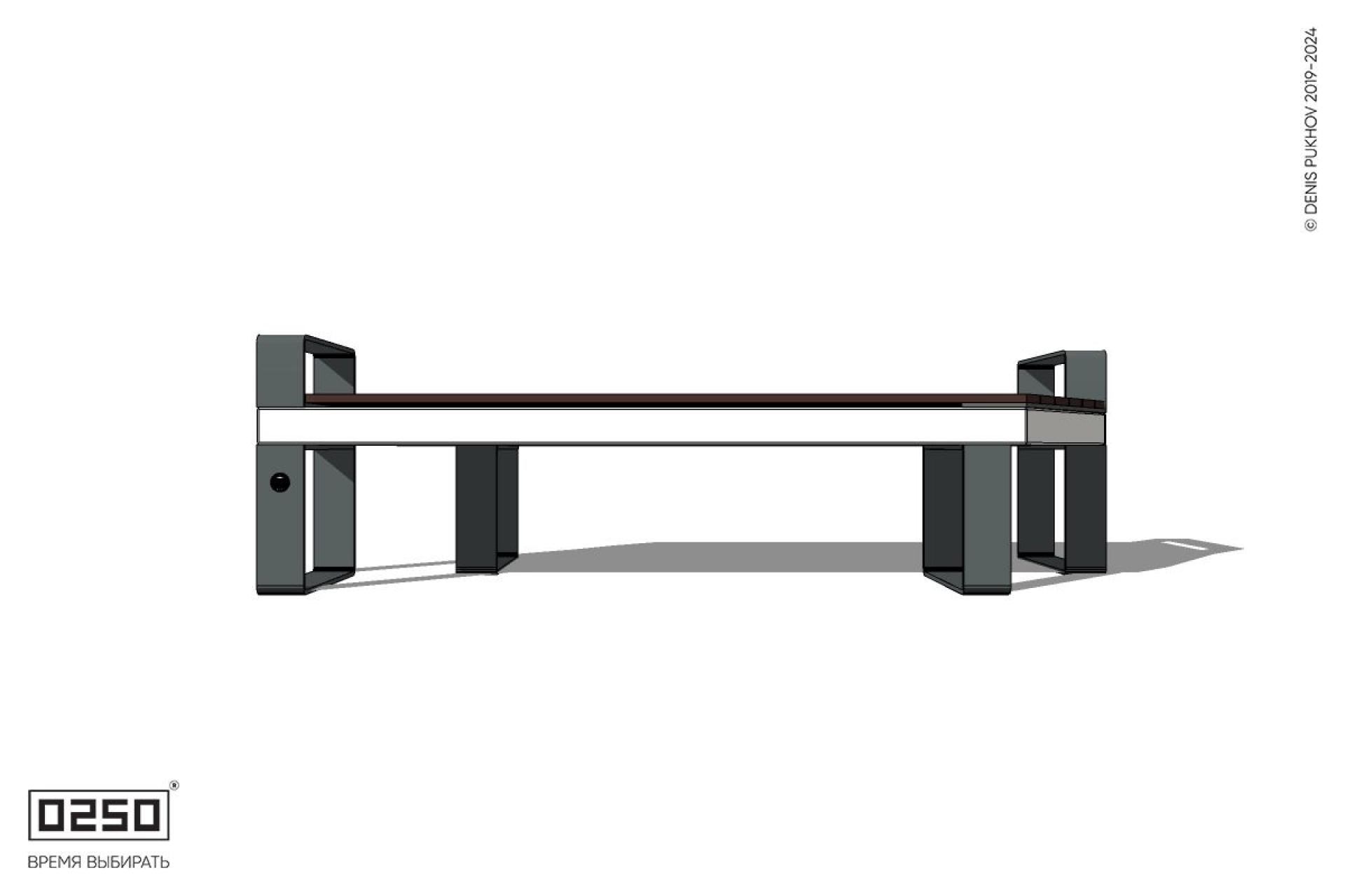 Уличная Скамейка двухсторонняя трапециевидная правая с подлокотниками на ножках производство 0250