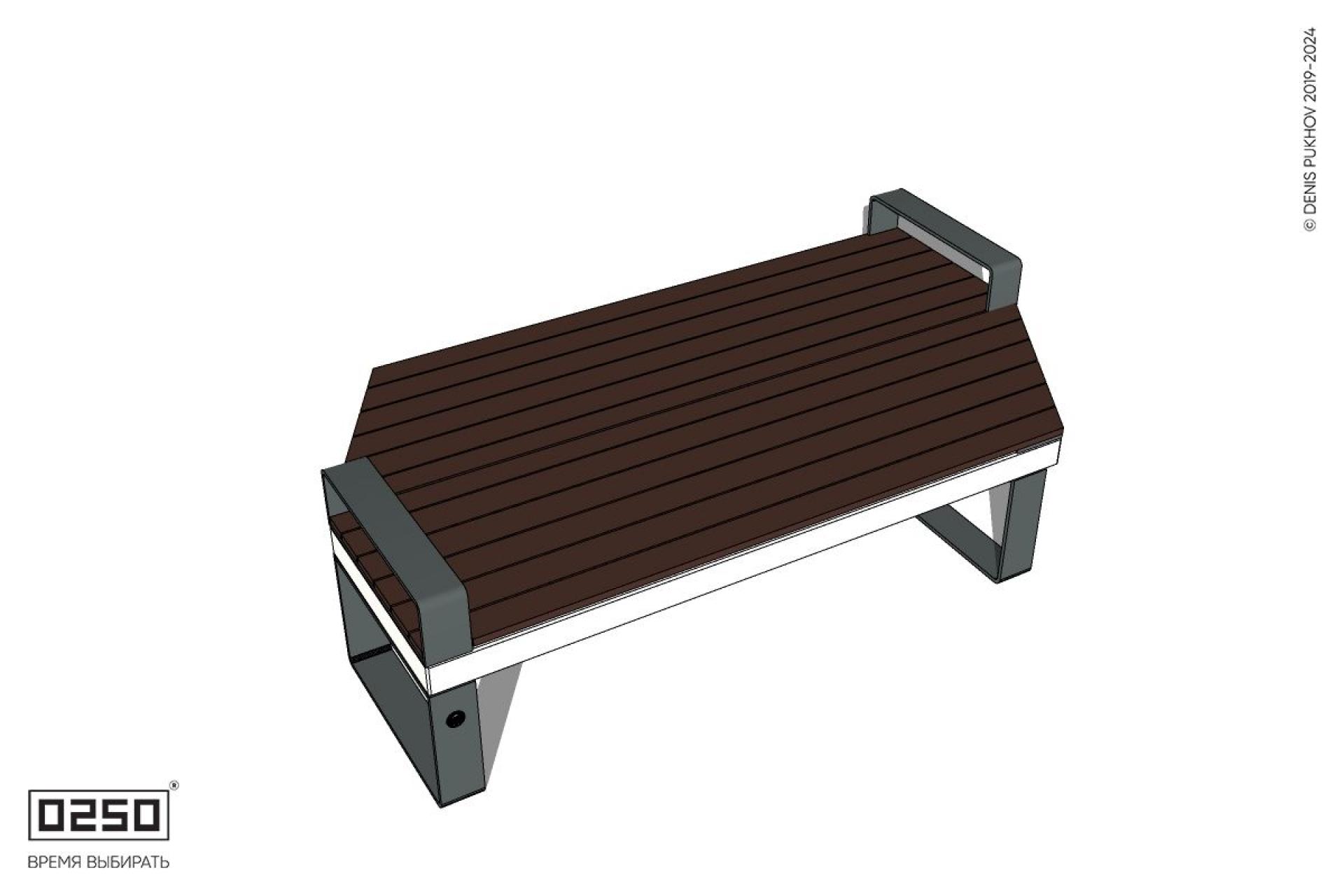 Уличная Скамейка двухсторонняя трапециевидная правая с подлокотниками на ножках производство 0250