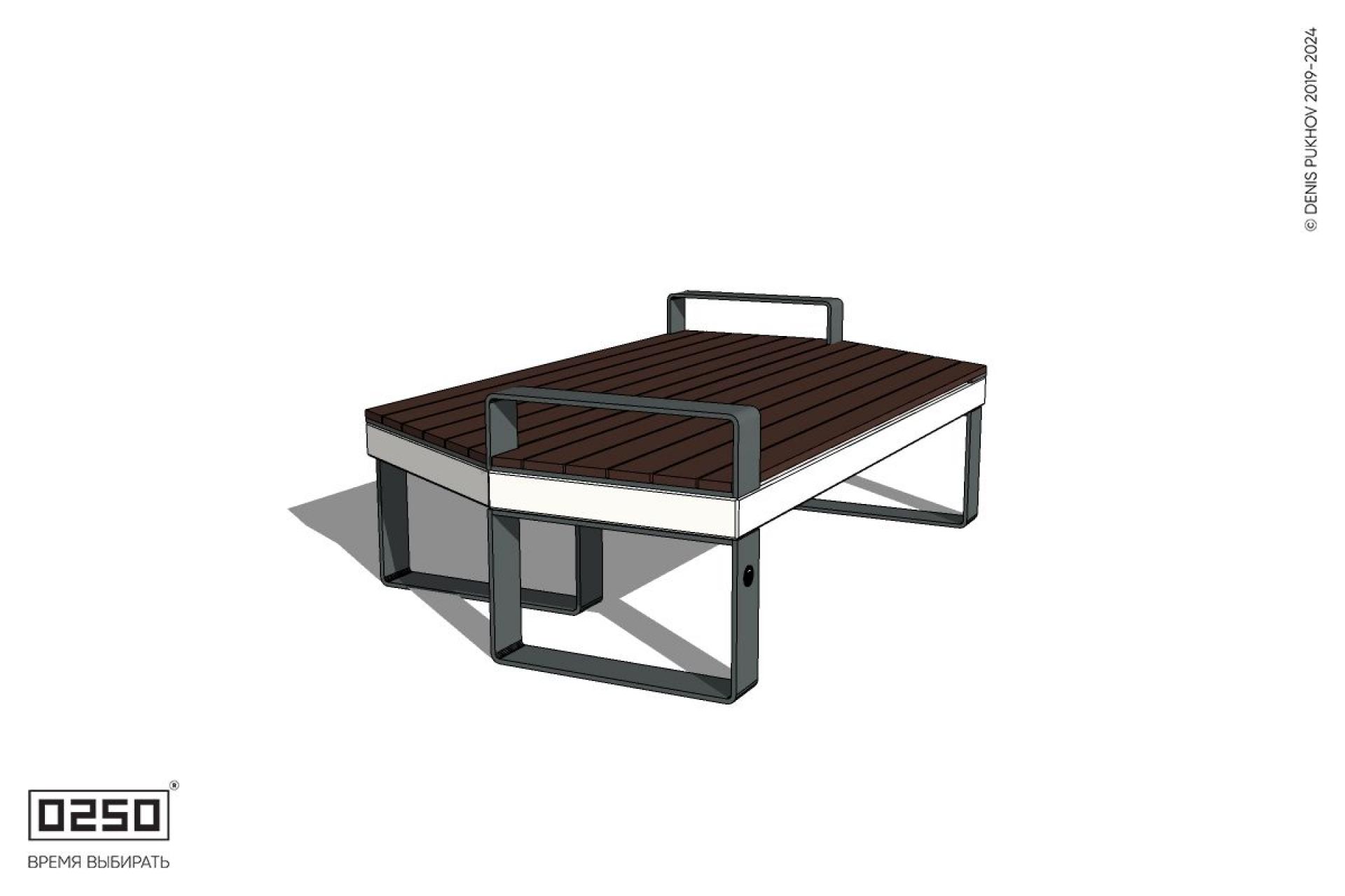 Уличная Скамейка двухсторонняя трапециевидная правая с подлокотниками на ножках производство 0250