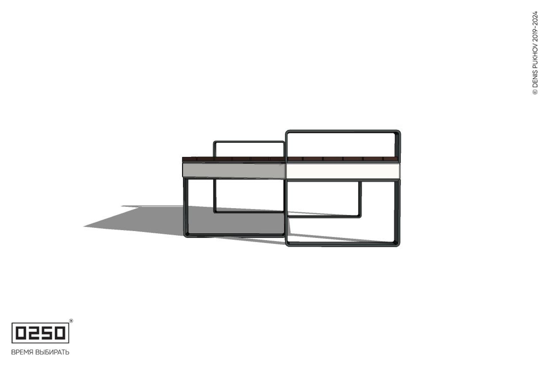 Уличная Скамейка двухсторонняя трапециевидная правая с подлокотниками на ножках производство 0250