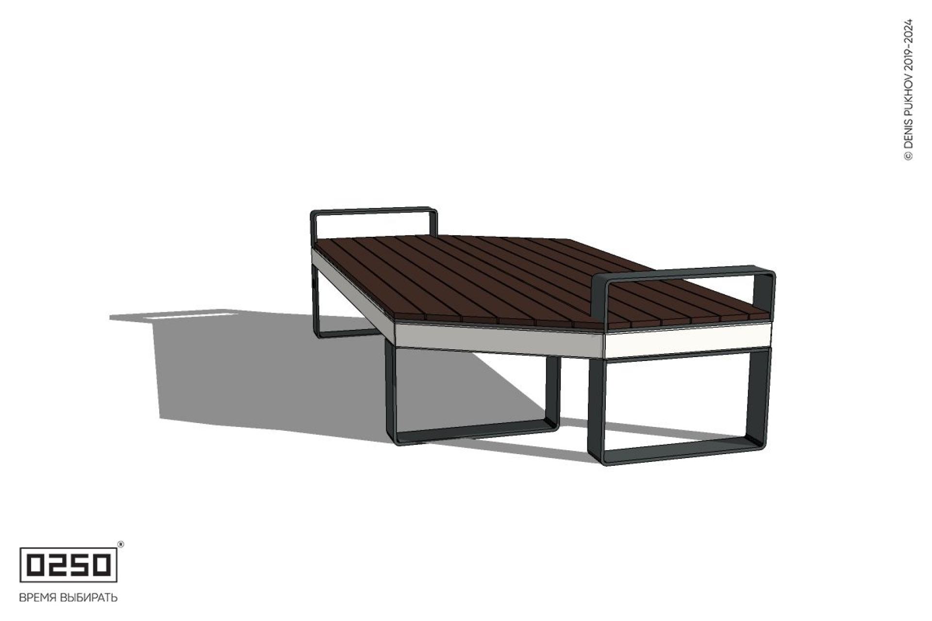 Уличная Скамейка двухсторонняя трапециевидная правая с подлокотниками на ножках производство 0250