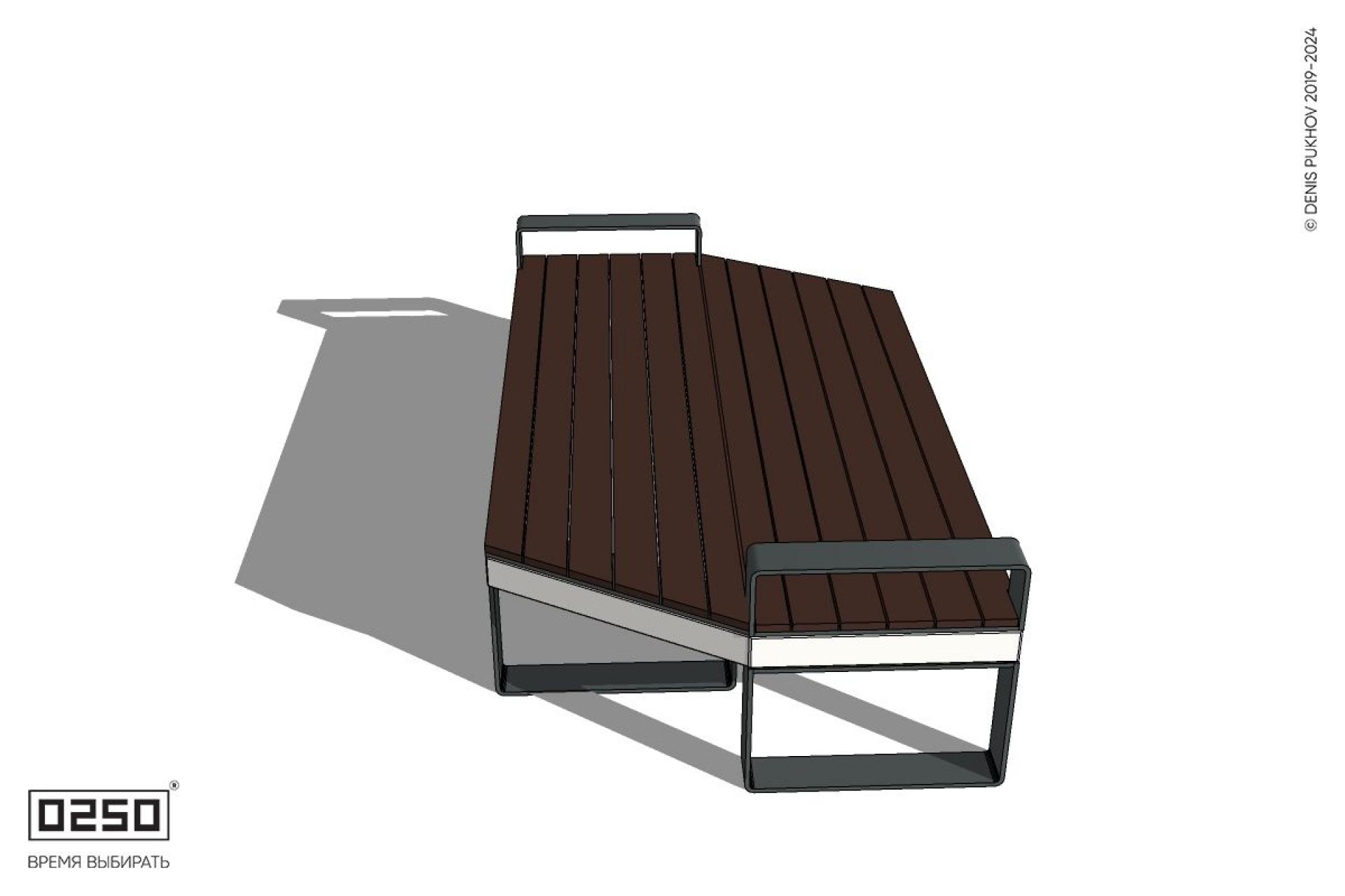 Уличная Скамейка двухсторонняя трапециевидная правая с подлокотниками на ножках производство 0250