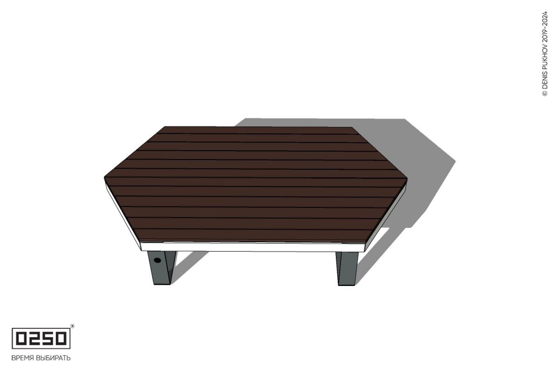 Уличная Двухсторонняя скамейка клиновидными торцами на ножках производство 0250