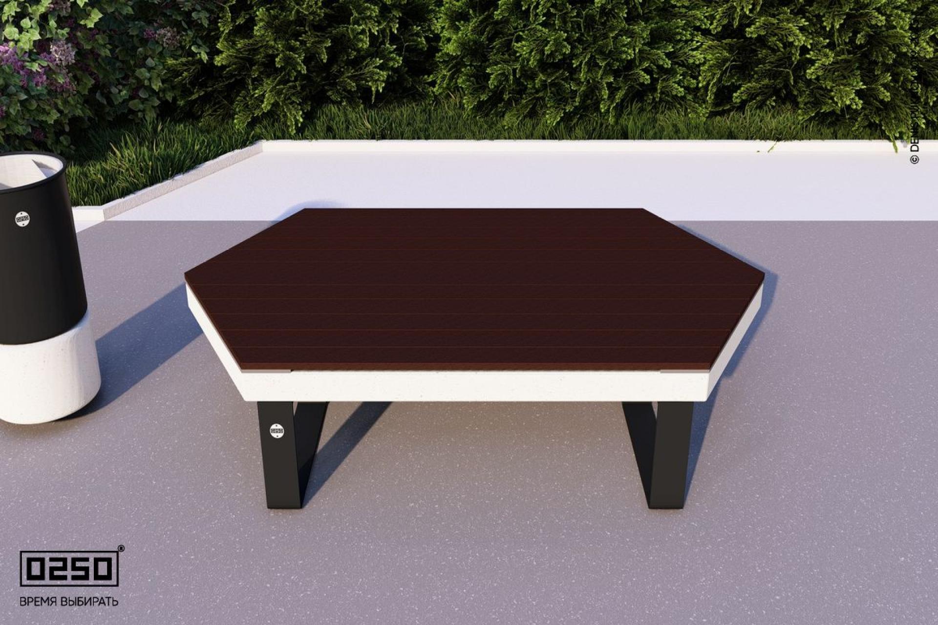 Визуализация: Модульная двухсторонняя скамейка клиновидными торцами на ножках с рамой из ультрабетона белого цвета