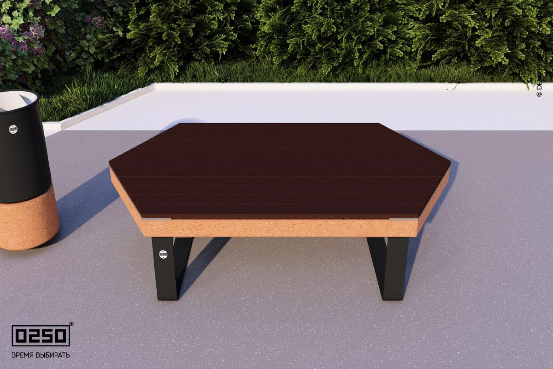 Визуализация: Модульная двухсторонняя скамейка клиновидными торцами на ножках с рамой из ультрабетона оранжевого цвета