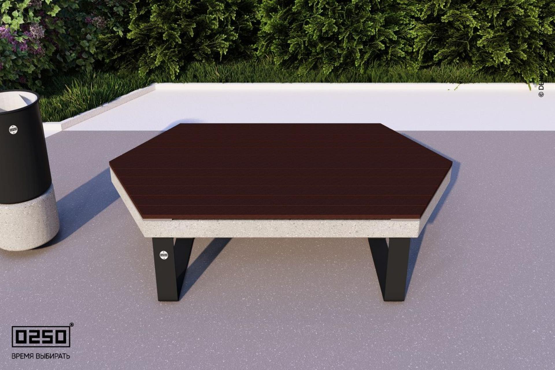 Визуализация: Модульная двухсторонняя скамейка клиновидными торцами на ножках с рамой из ультрабетонаа серого цвета 