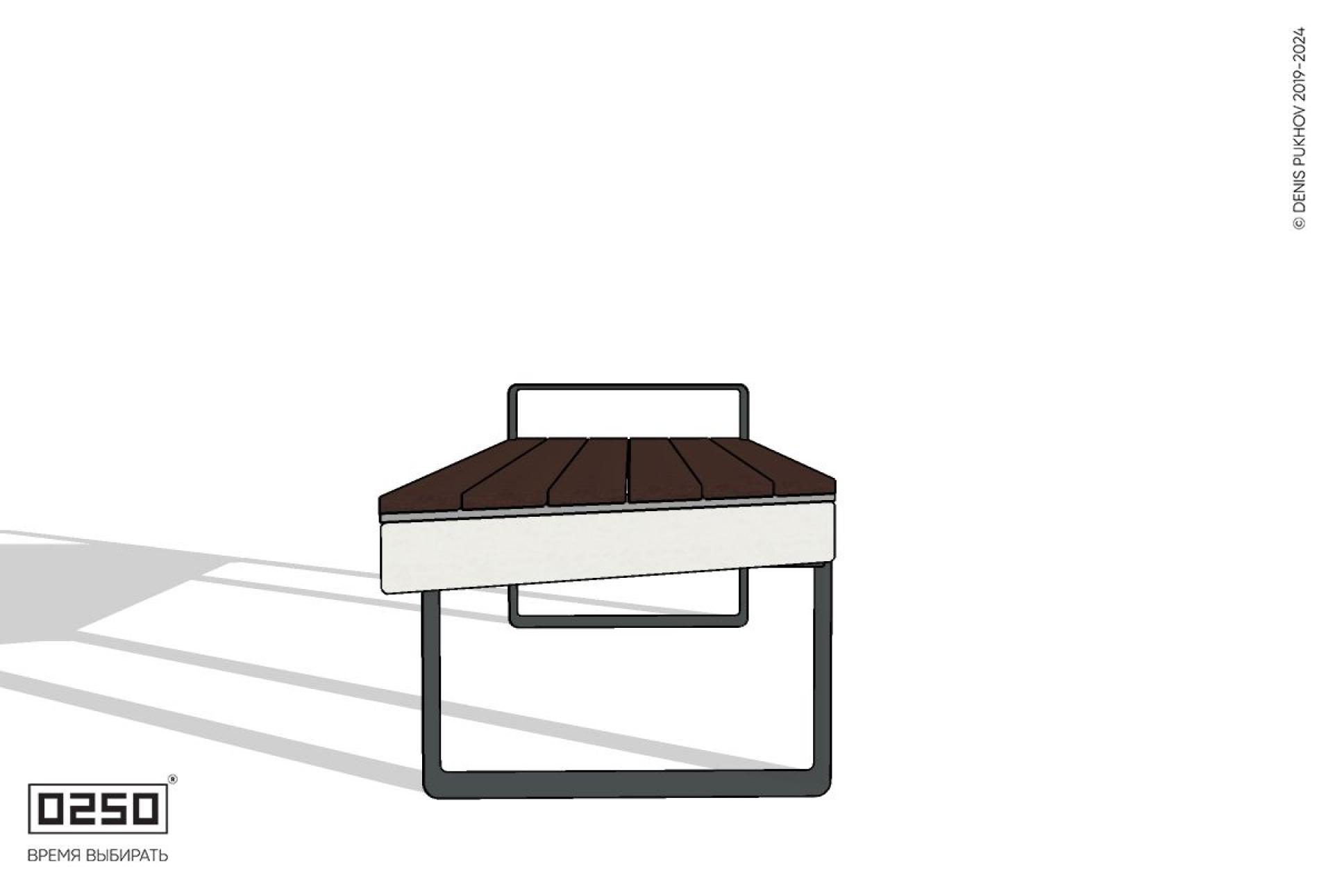 Уличная Скамейка скошенная слева с подлокотником на ножках производство 0250 Уличная Скамейка скошенная слева с подлокотником на ножках производство 0250