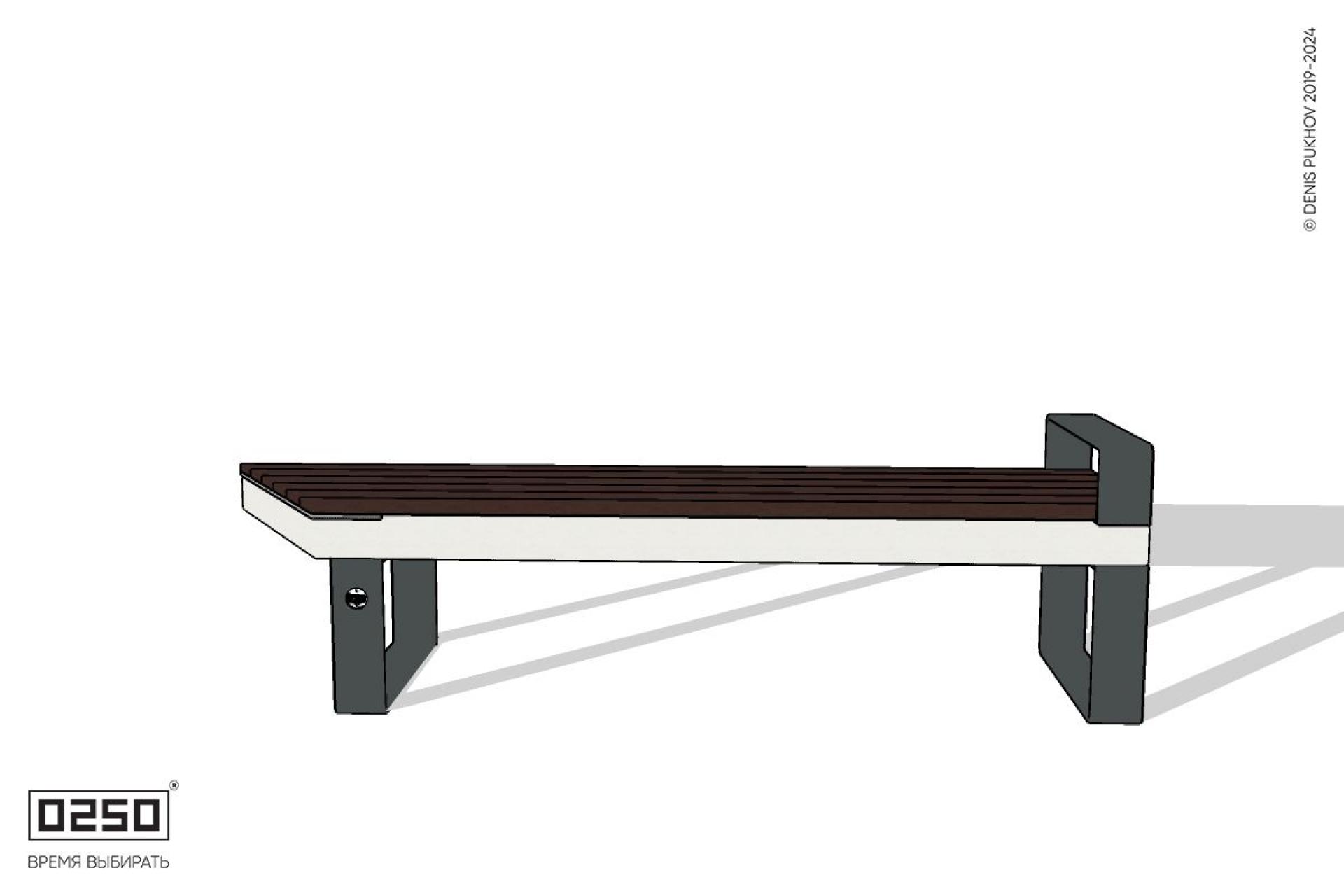 Уличная Скамейка скошенная слева с подлокотником на ножках производство 0250 Уличная Скамейка скошенная слева с подлокотником на ножках производство 0250