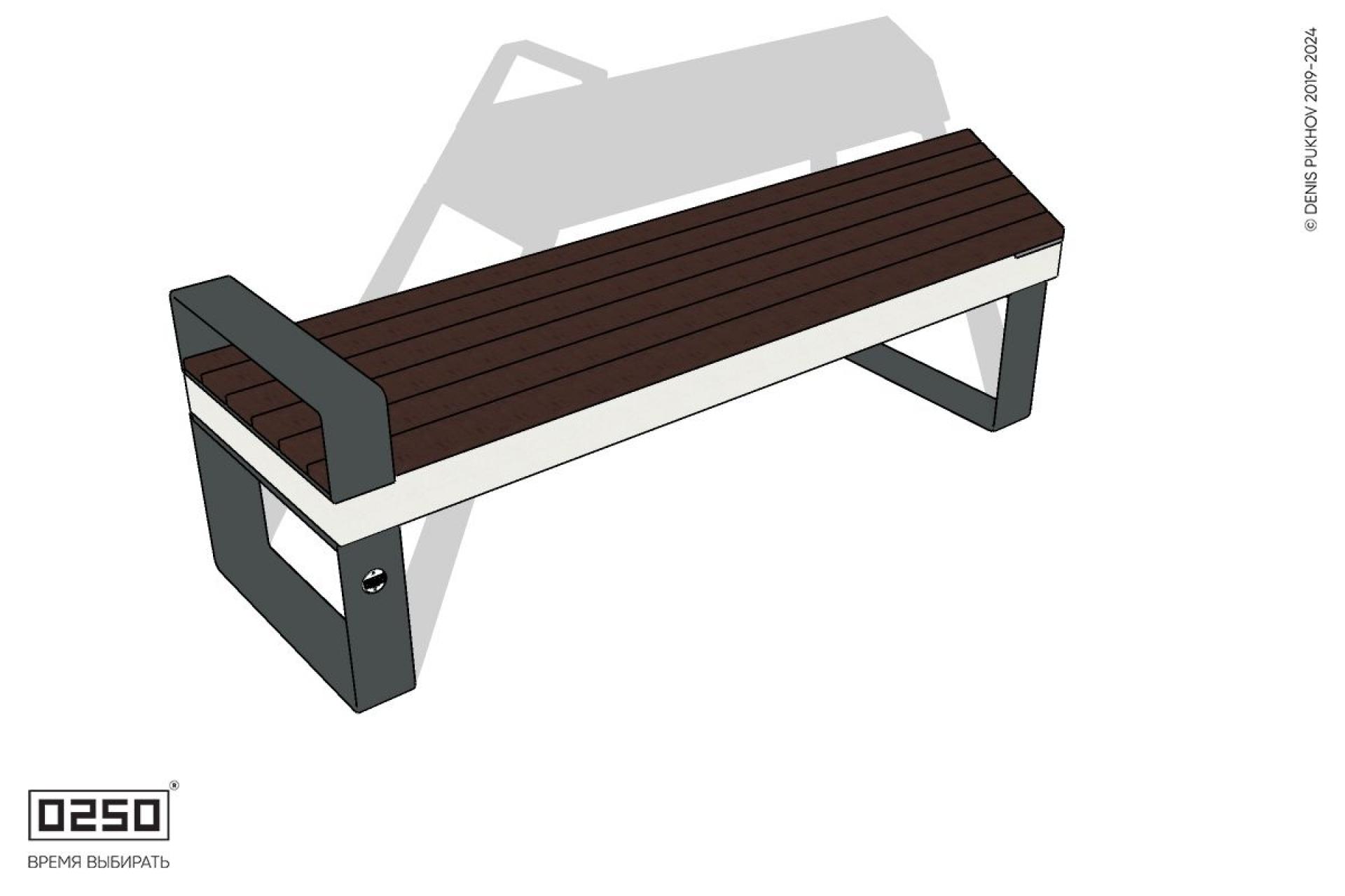 Уличная Скамейка скошенная справа с подлокотником на ножках производство 0250