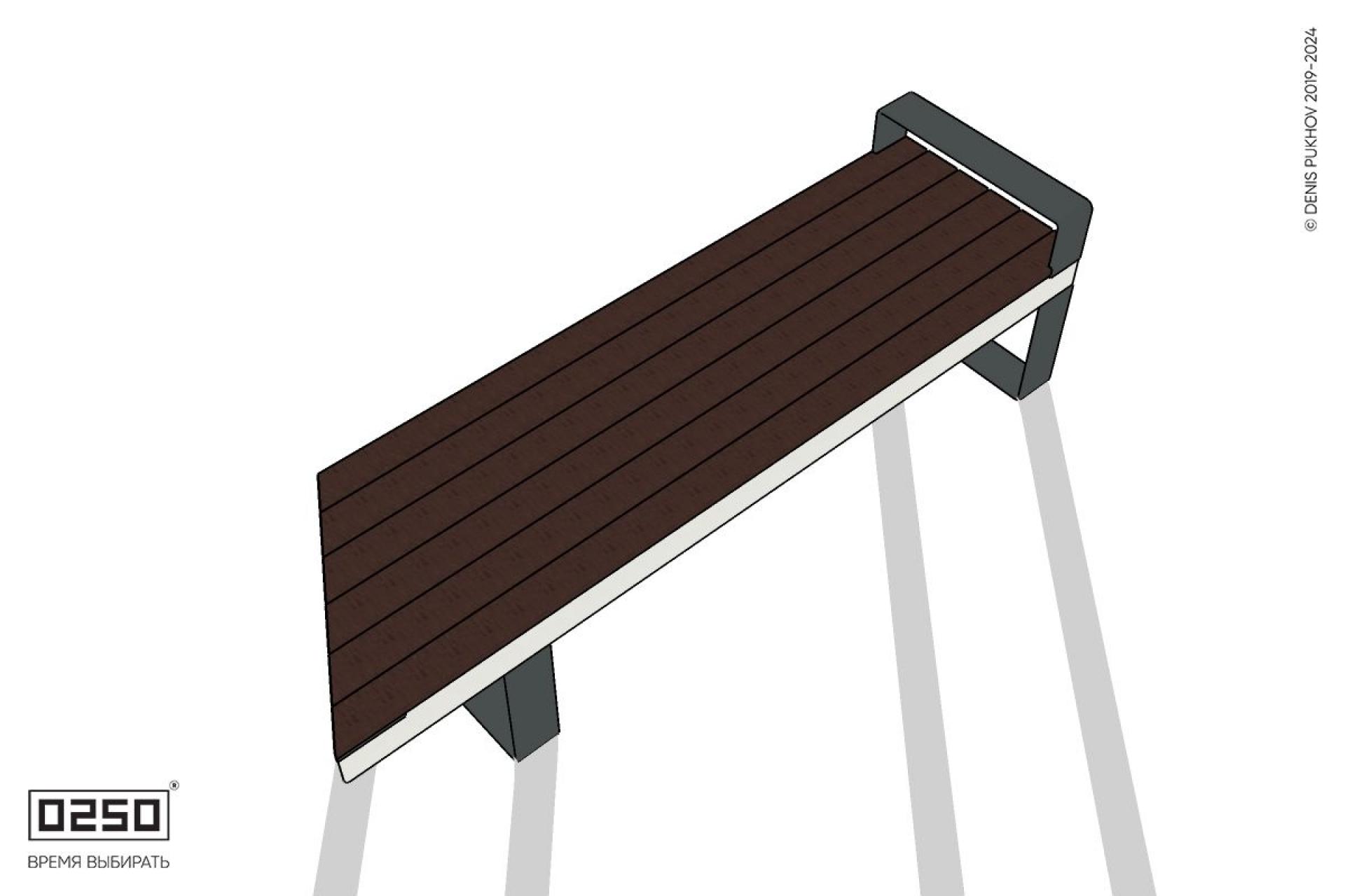 Уличная Скамейка скошенная справа с подлокотником на ножках производство 0250