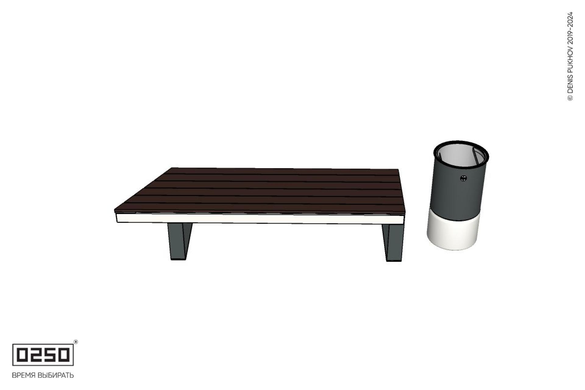 Уличная Скамейка скошенная справа на ножках с урной Урбан 2 производство 0250