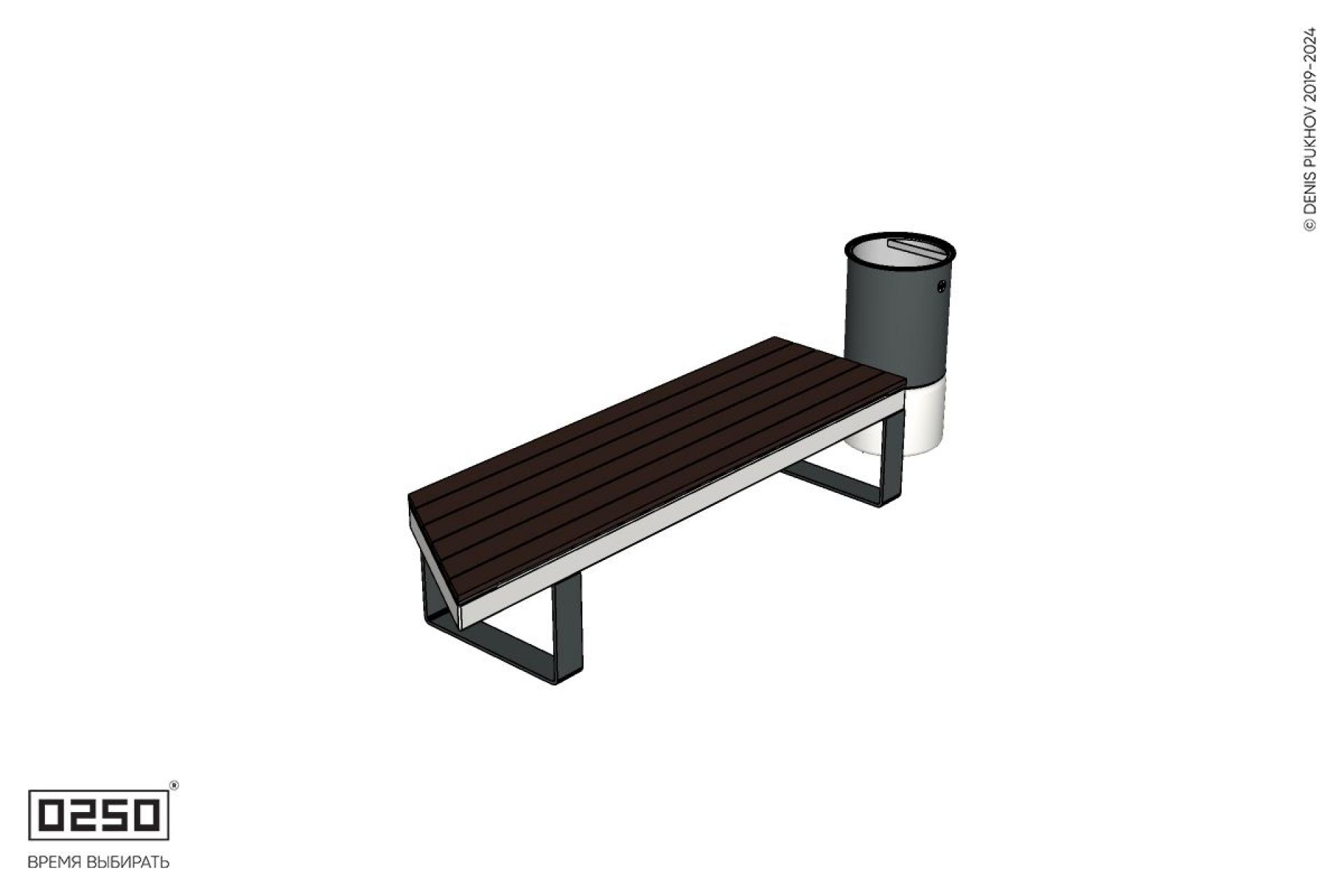 Уличная Скамейка скошенная справа на ножках с урной Урбан 2 производство 0250, modul+