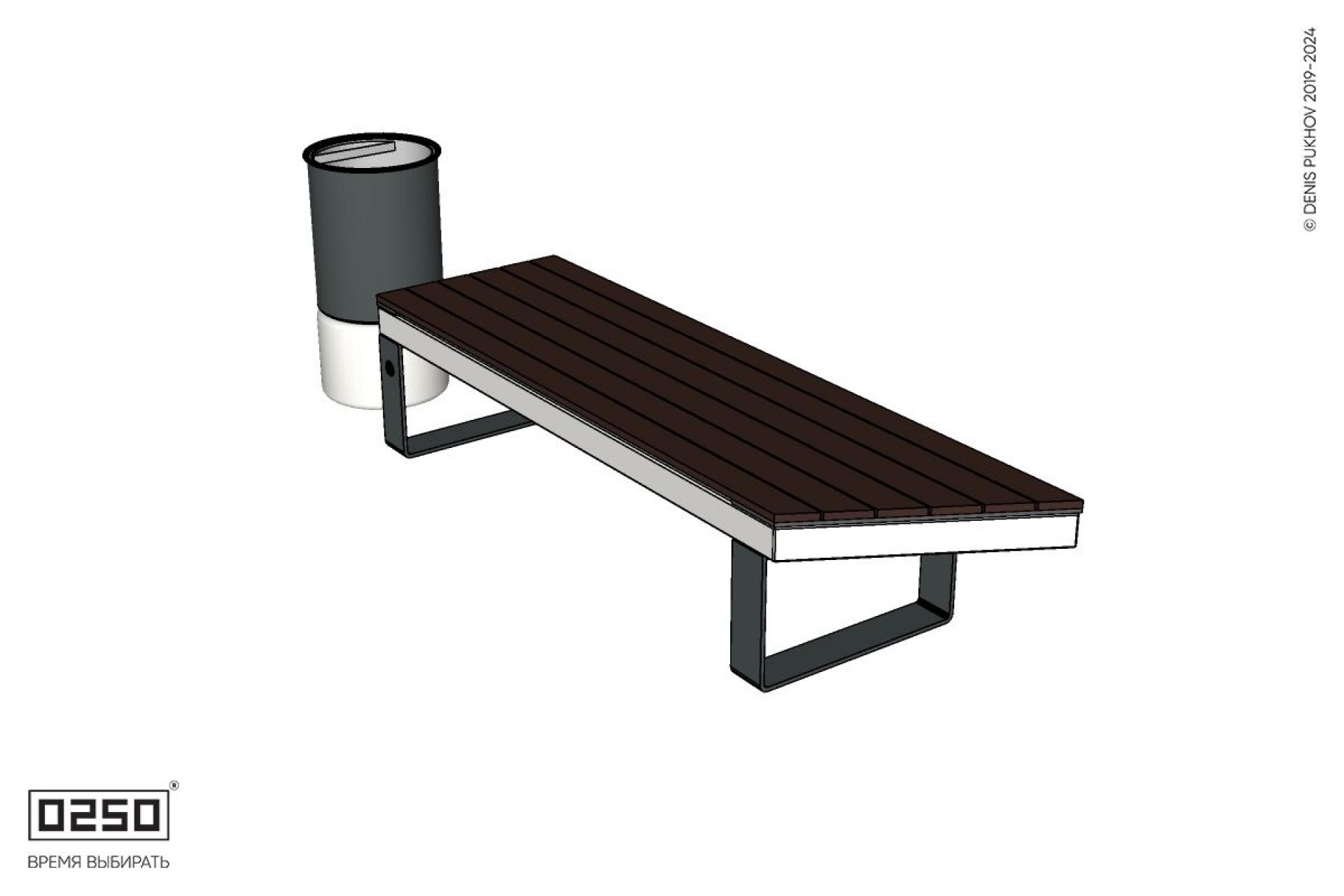 Уличная Скамейка скошенная справа на ножках с урной Урбан 2 производство 0250