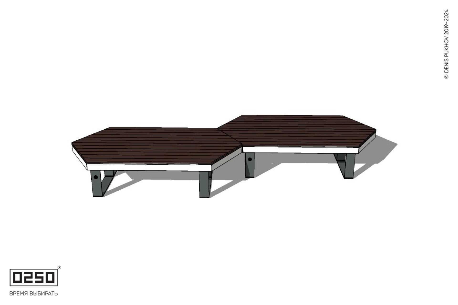 Уличная Скамейка паратрапецевидная правая двухпролетна на ножках производство 0250 Уличная Скамейка паратрапецевидная правая двухпролетна на ножках производство 0250