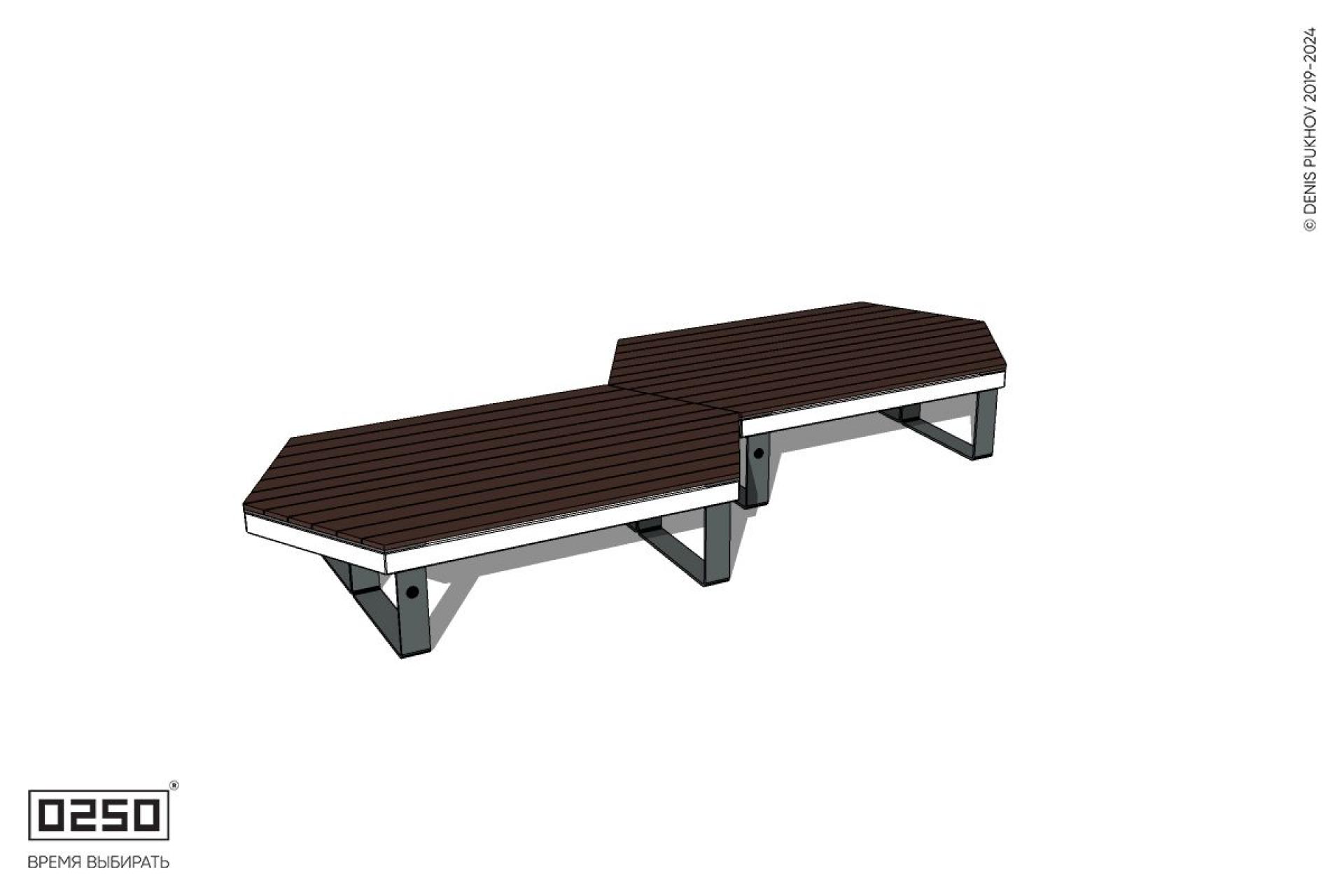 Уличная Скамейка паратрапецевидная правая двухпролетна на ножках производство 0250 Уличная Скамейка паратрапецевидная правая двухпролетна на ножках производство 0250