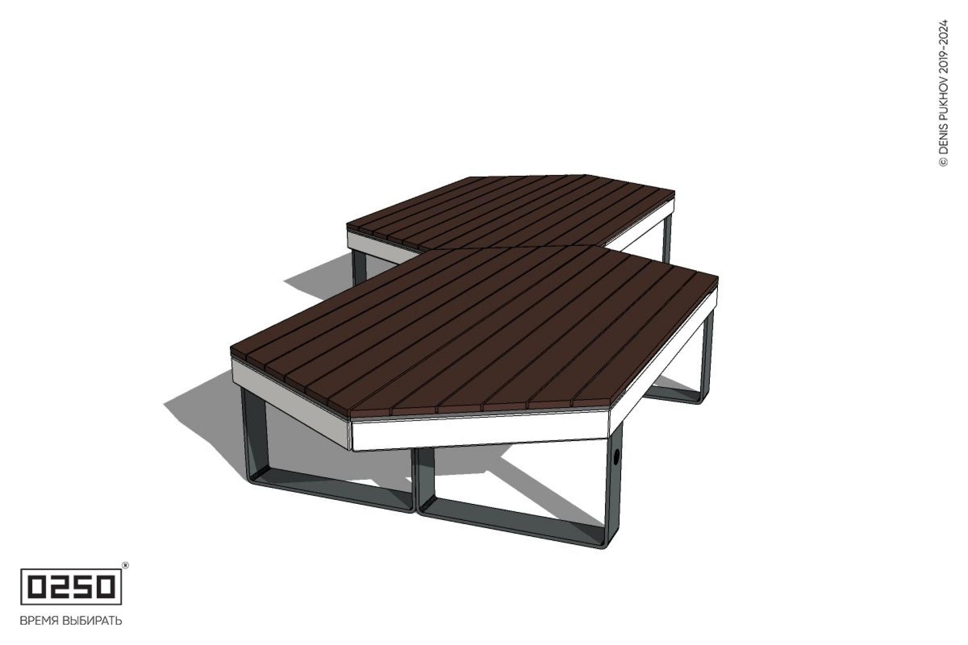 Уличная Скамейка паратрапецевидная правая двухпролетна на ножках производство 0250 Уличная Скамейка паратрапецевидная правая двухпролетна на ножках производство 0250