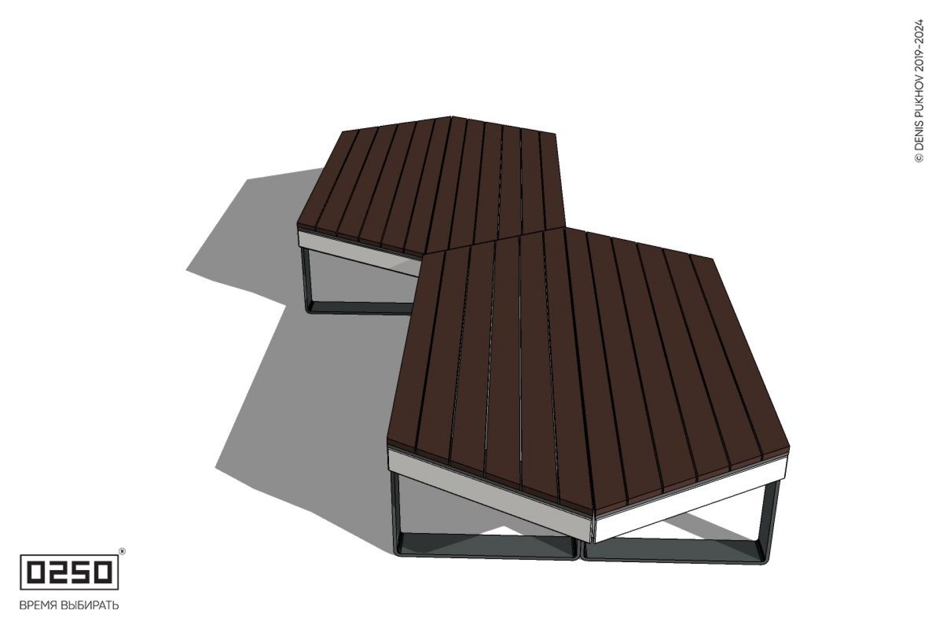 Уличная Скамейка паратрапецевидная правая двухпролетна на ножках производство 0250 Уличная Скамейка паратрапецевидная правая двухпролетна на ножках производство 0250