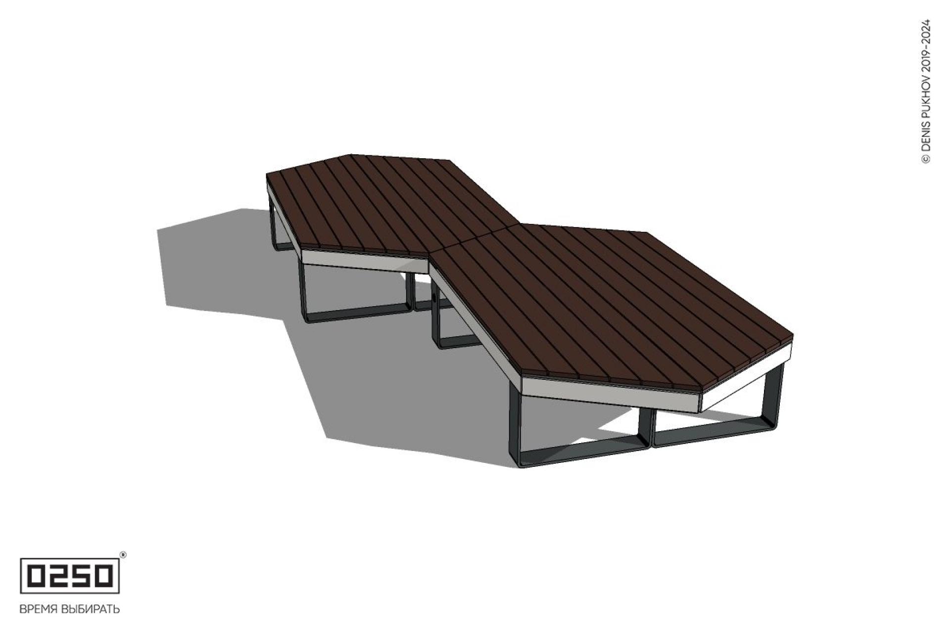 Уличная Скамейка паратрапецевидная правая двухпролетна на ножках производство 0250 Уличная Скамейка паратрапецевидная правая двухпролетна на ножках производство 0250