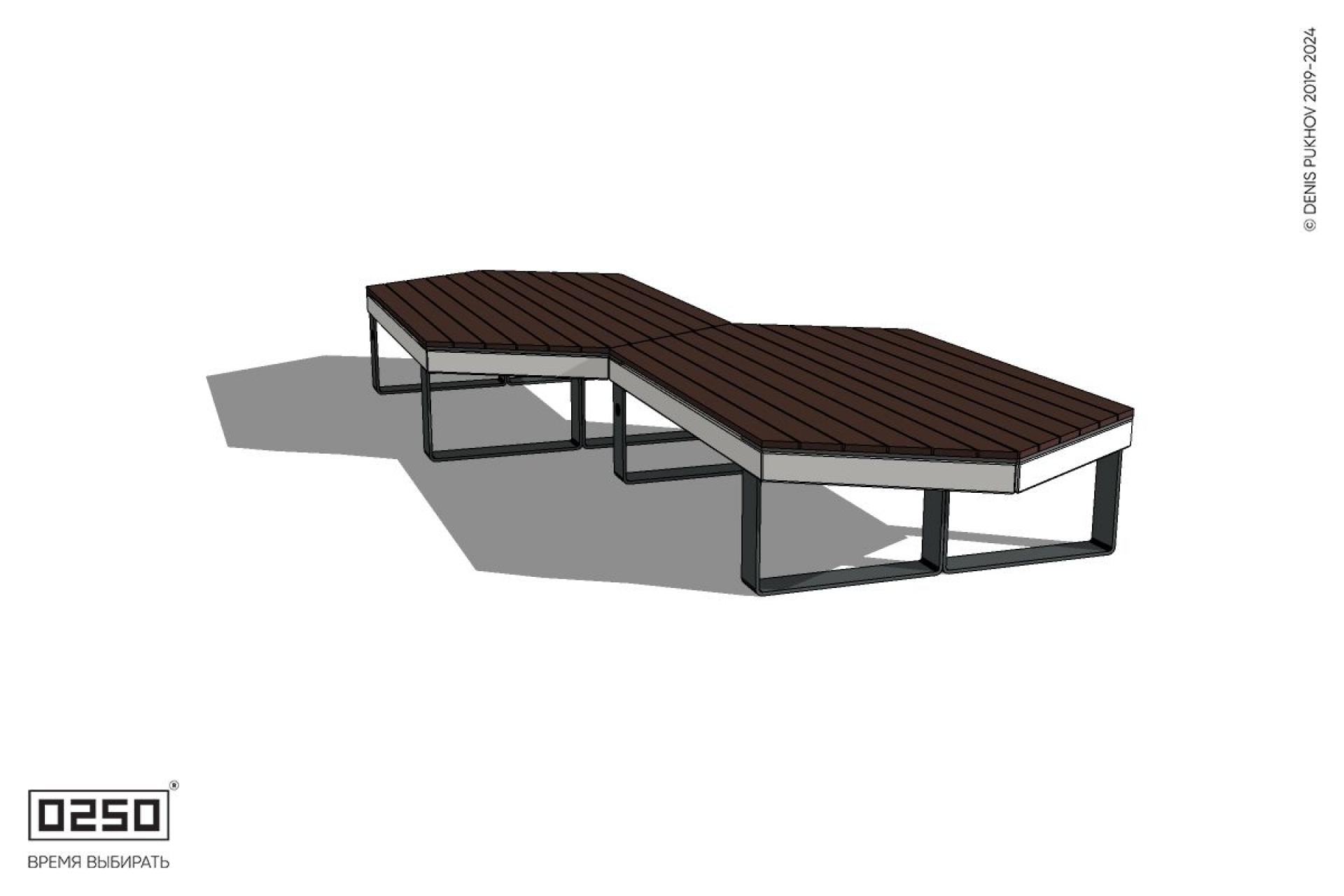 Уличная Скамейка паратрапецевидная правая двухпролетна на ножках производство 0250 Уличная Скамейка паратрапецевидная правая двухпролетна на ножках производство 0250