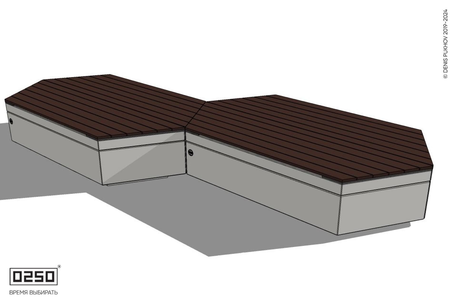 Уличная Скамейка паратрапецевидная двухпролетная  на блоке производство 0250