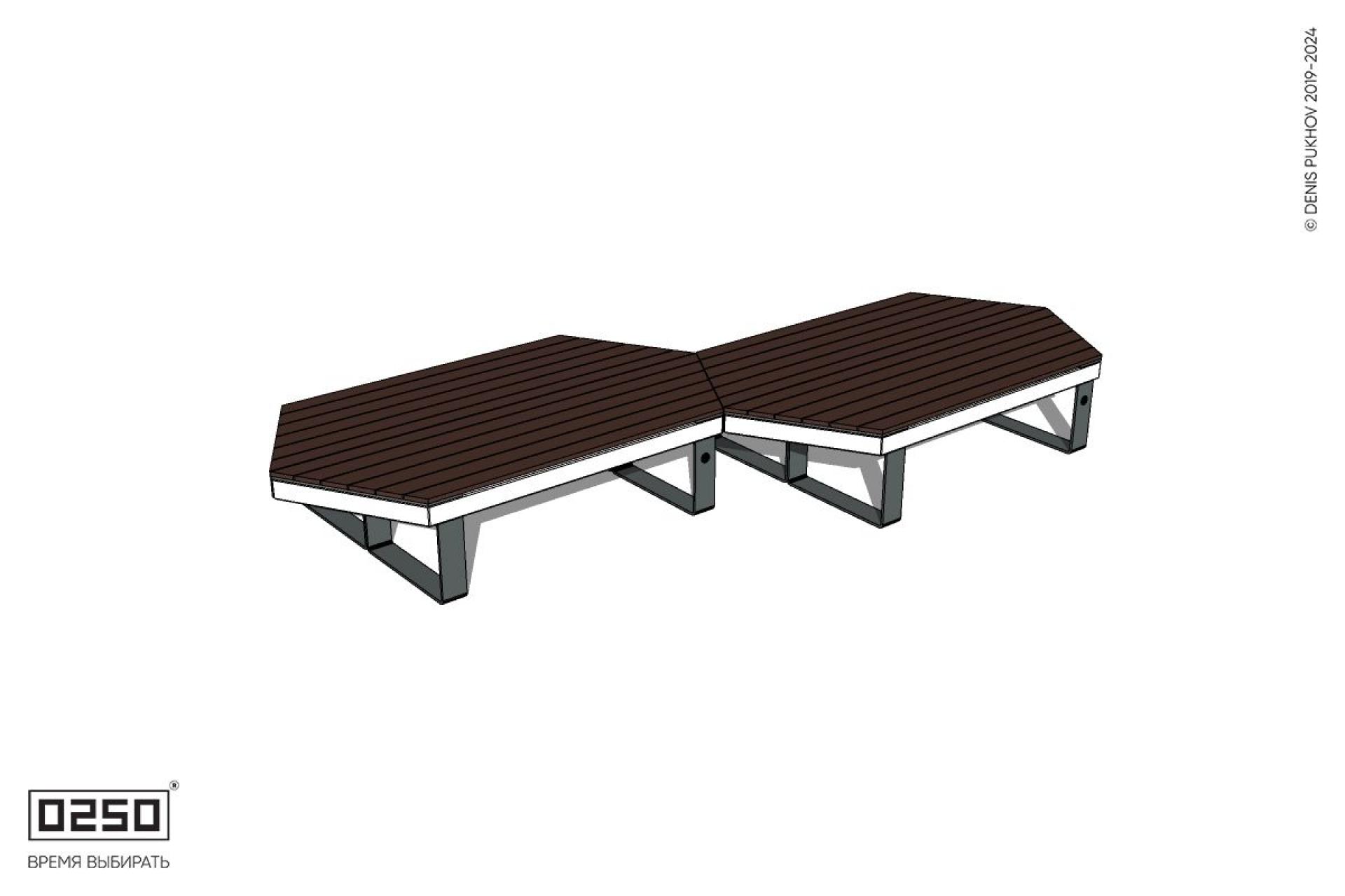 Уличная Скамейка паратрапецевидная левая двухпролетна на ножках производство 0250