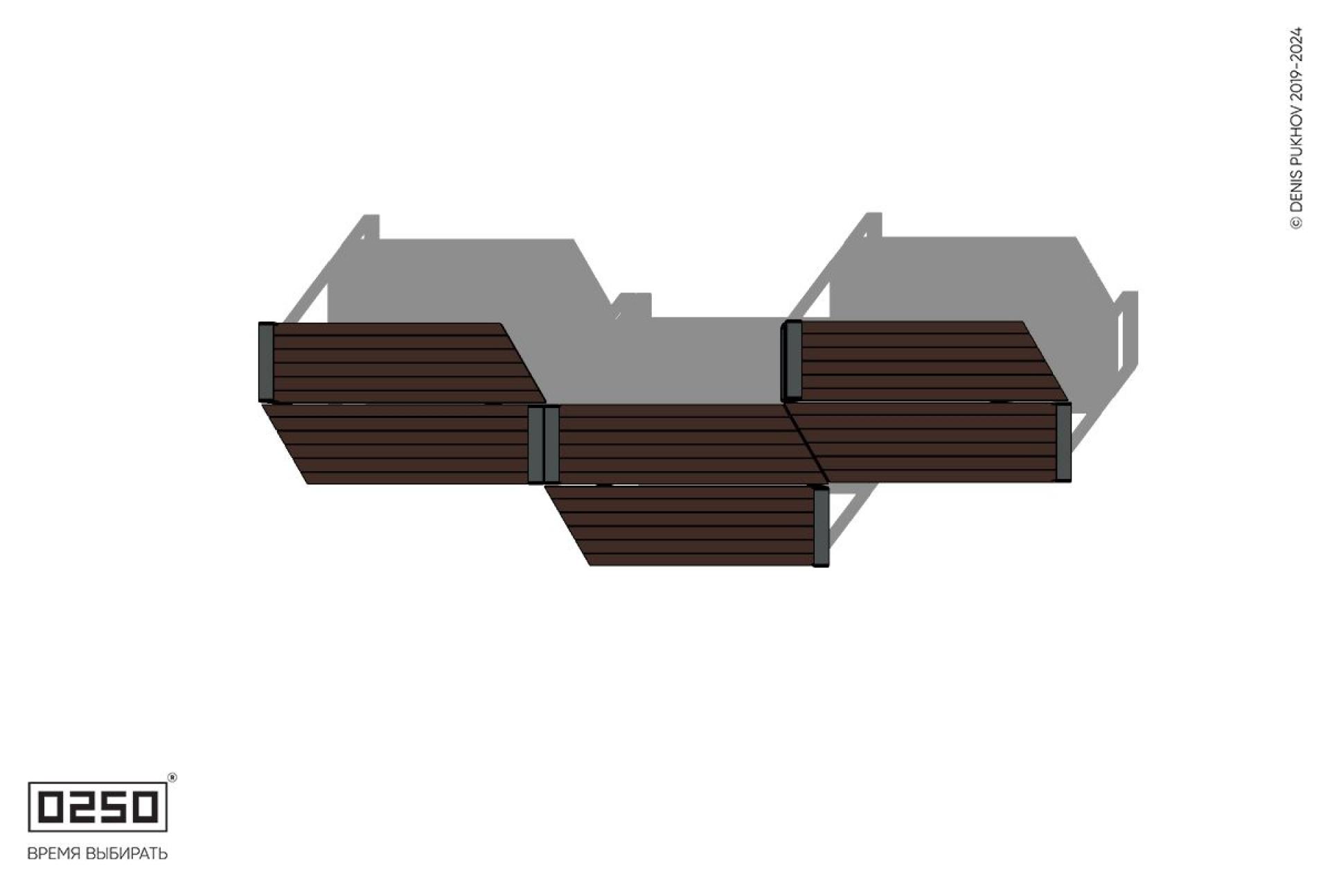 Скамейка паратрапециевидная левая трехпролетная с редкими подлокотниками на ножках Уличная Скамейка паратрапецевидная левая трехпролетная с редкими подлокотниками на ножках производство 0250, module