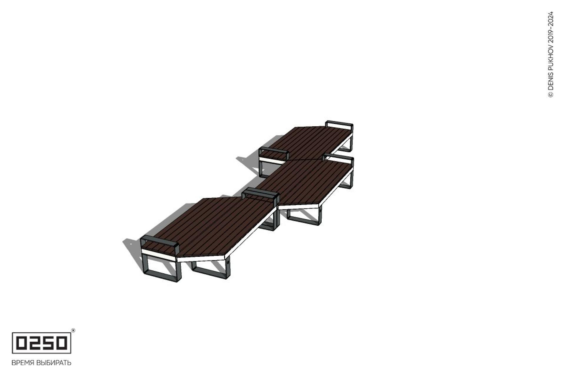 Уличная Скамейка паратрапецевидная левая трехпролетная с редкими подлокотниками на ножках производство 0250 Уличная Скамейка паратрапецевидная левая трехпролетная с редкими подлокотниками на ножках производство 0250