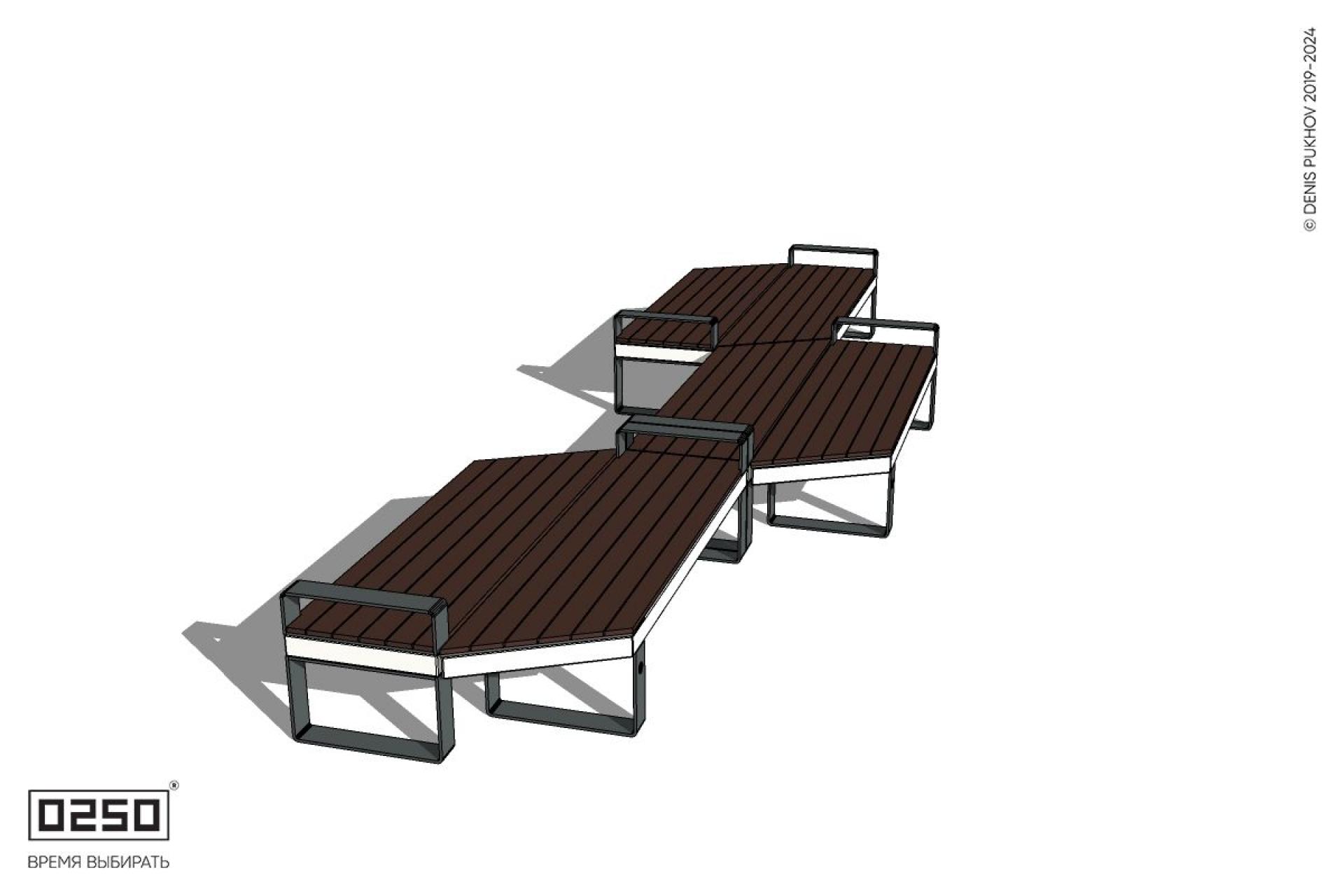 Уличная Скамейка паратрапецевидная левая трехпролетная с редкими подлокотниками на ножках производство 0250 Уличная Скамейка паратрапецевидная левая трехпролетная с редкими подлокотниками на ножках производство 0250