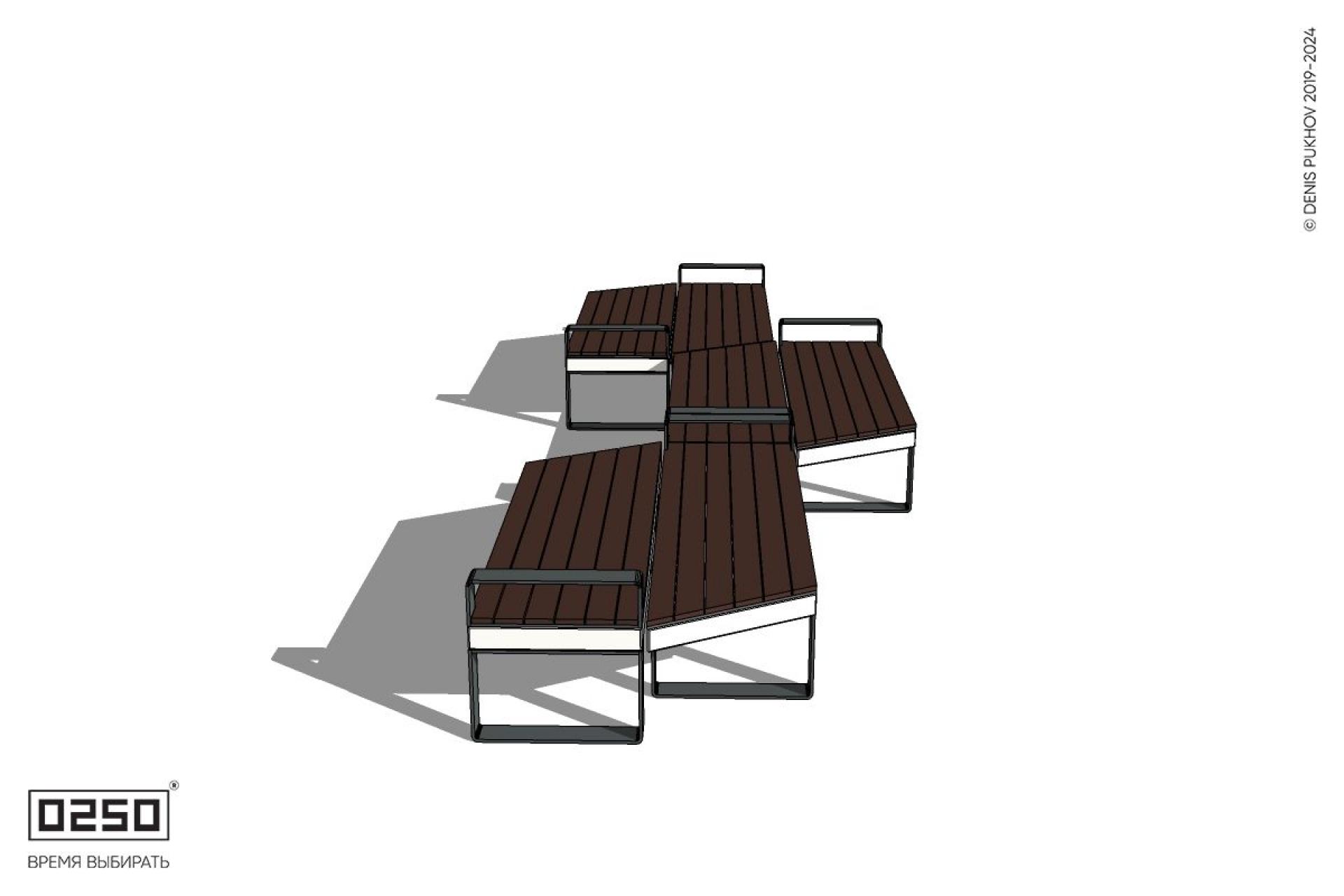 Уличная Скамейка паратрапецевидная левая трехпролетная с редкими подлокотниками на ножках производство 0250 Уличная Скамейка паратрапецевидная левая трехпролетная с редкими подлокотниками на ножках производство 0250