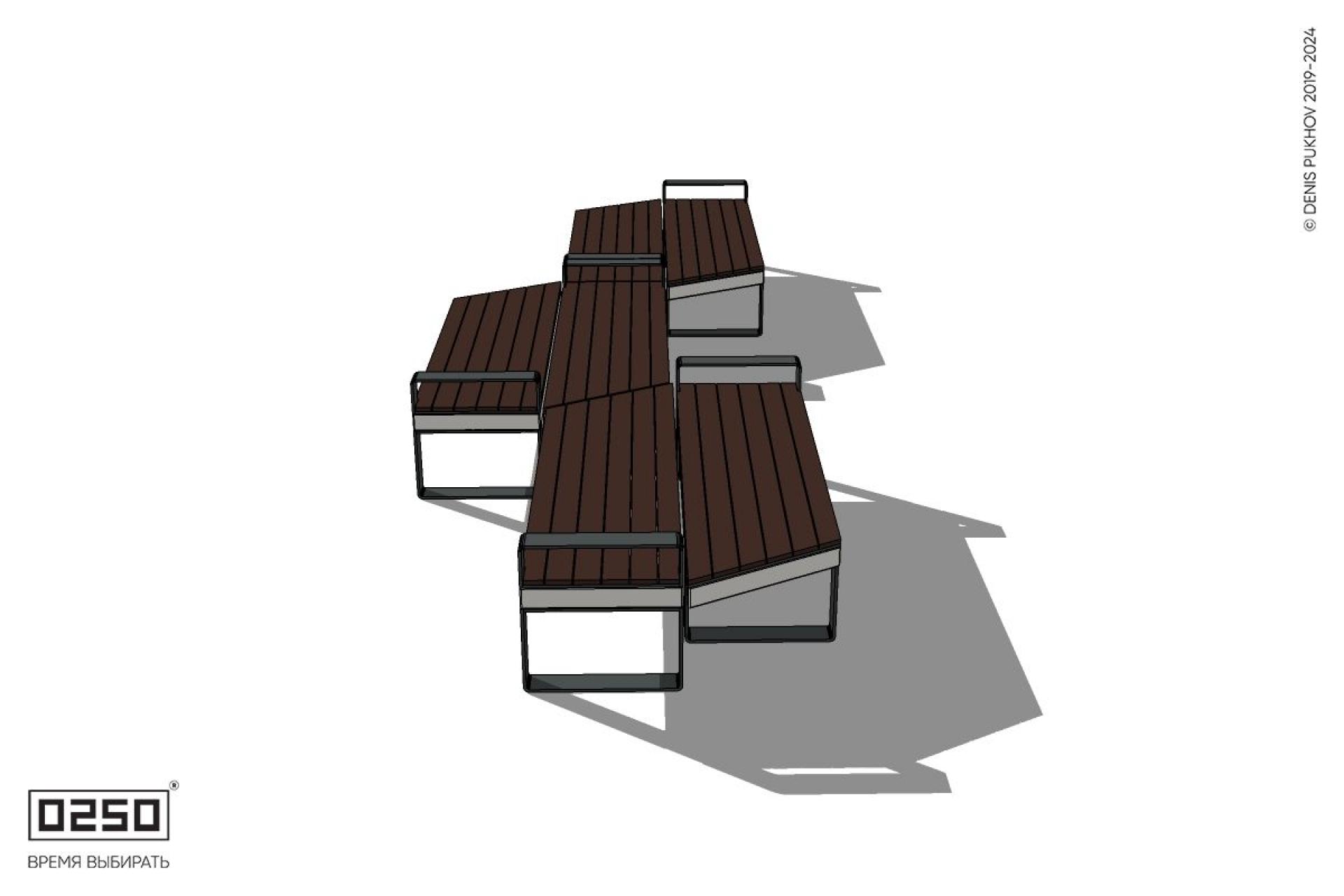 Уличная Скамейка паратрапецевидная левая трехпролетная с редкими подлокотниками на ножках производство 0250 Уличная Скамейка паратрапецевидная левая трехпролетная с редкими подлокотниками на ножках производство 0250