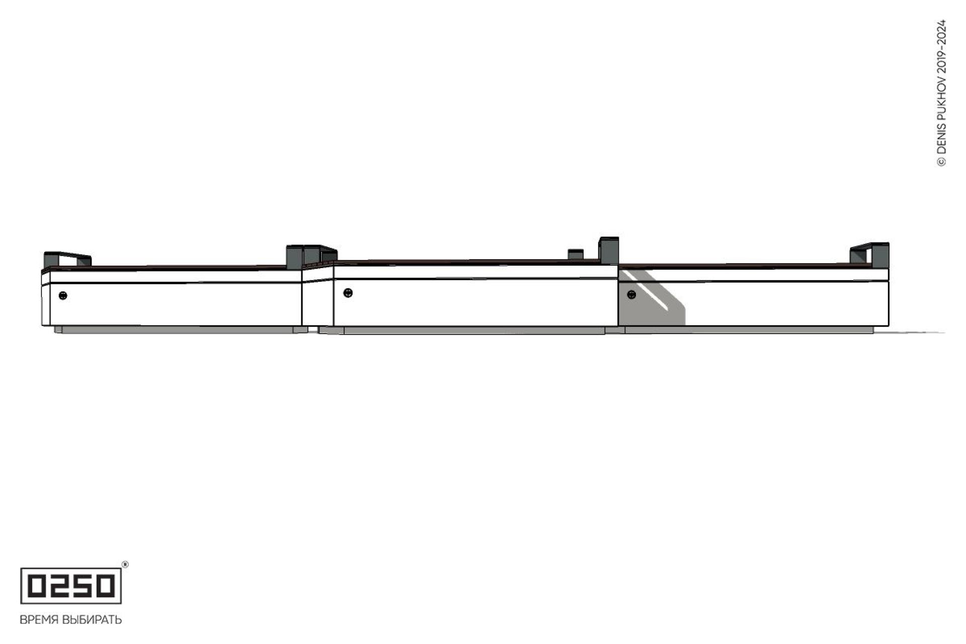 Уличная Скамейка паратрапецевидная левая трехпролетная с редкими подлокотниками на блоке производство 0250