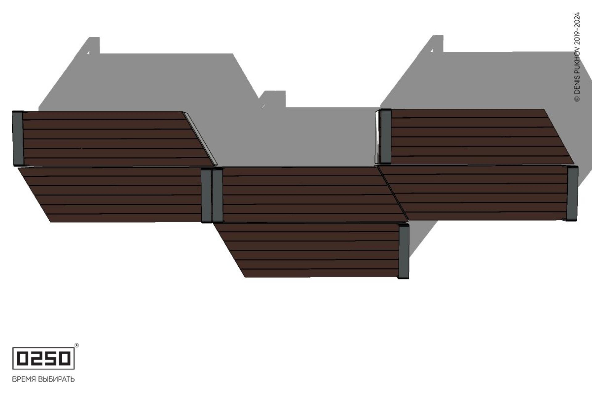 Уличная Скамейка паратрапецевидная левая трехпролетная с редкими подлокотниками на блоке производство 0250, module