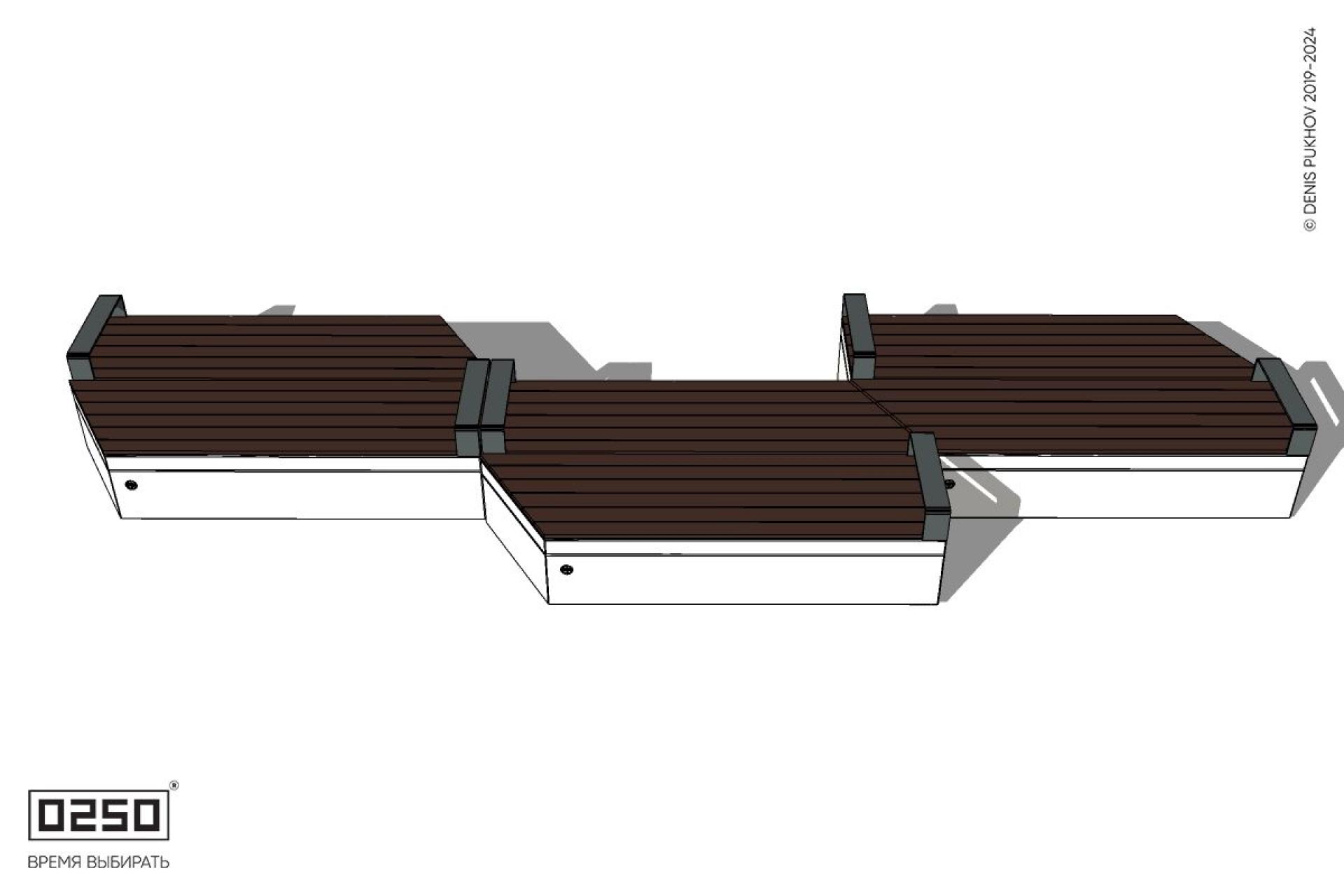 Уличная Скамейка паратрапецевидная левая трехпролетная с редкими подлокотниками на блоке производство 0250