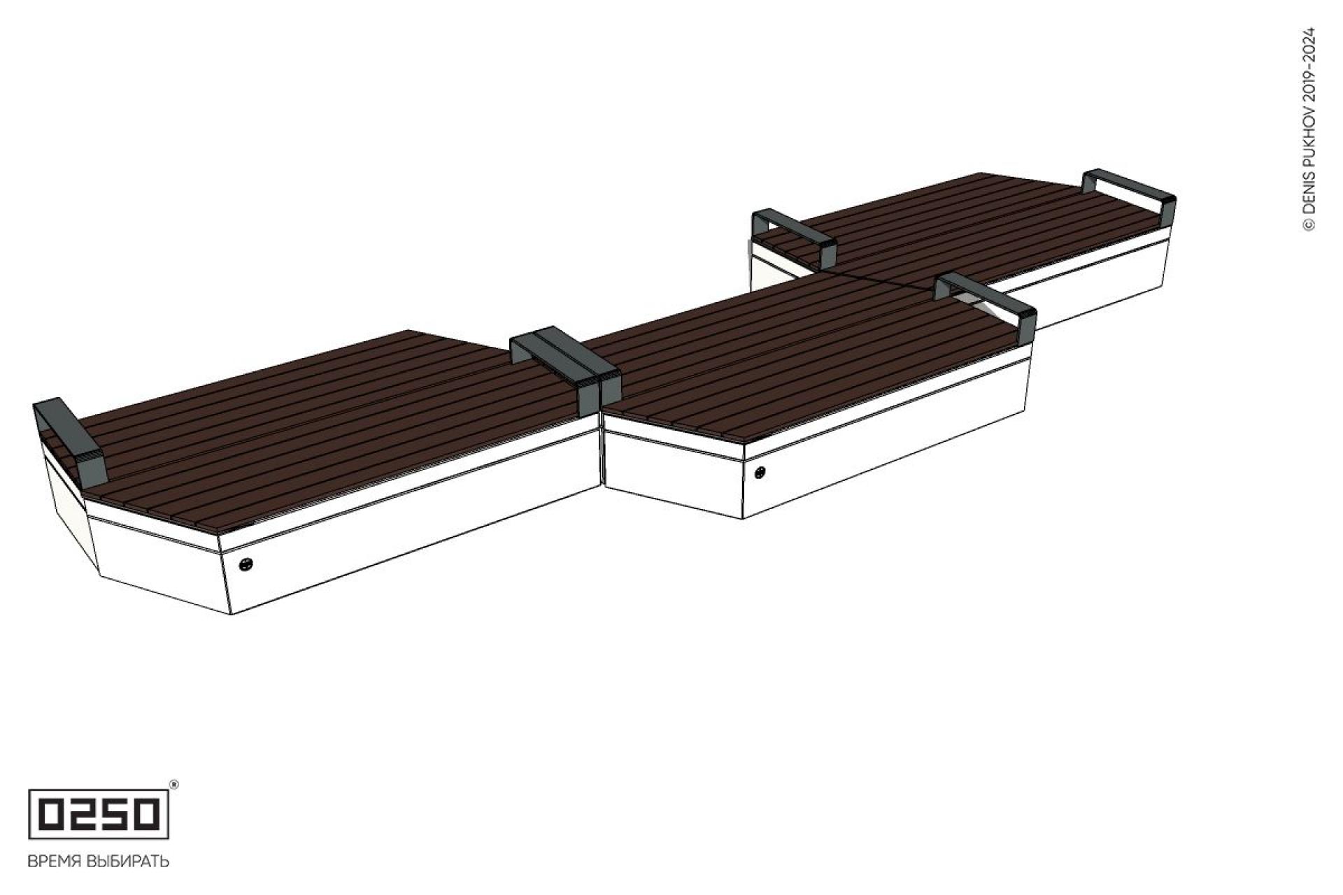 Уличная Скамейка паратрапецевидная левая трехпролетная с редкими подлокотниками на блоке производство 0250