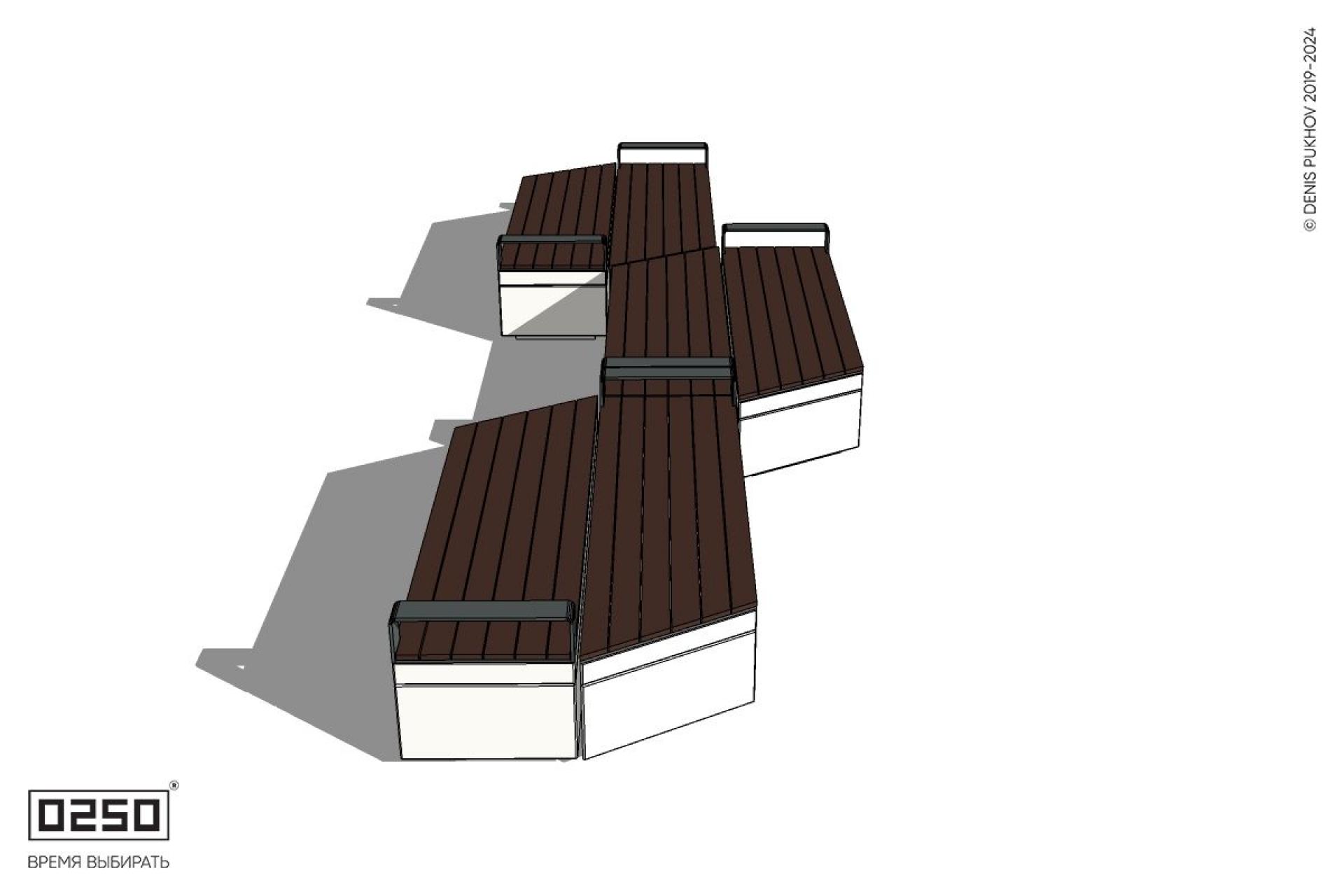 Уличная Скамейка паратрапецевидная левая трехпролетная с редкими подлокотниками на блоке производство 0250