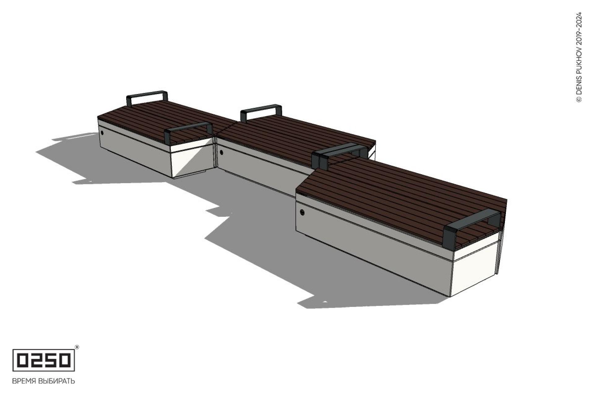 Уличная Скамейка паратрапецевидная левая трехпролетная с редкими подлокотниками на блоке производство 0250