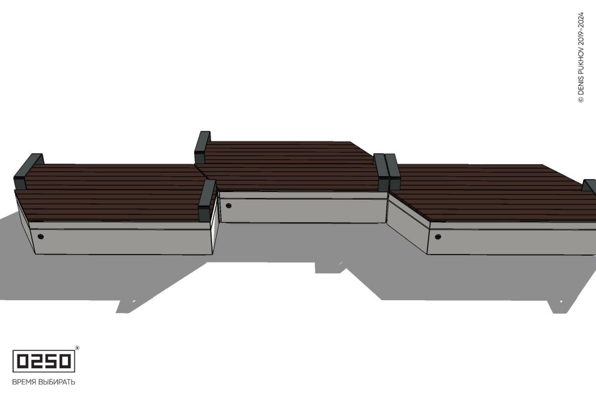 Уличная Скамейка паратрапецевидная левая трехпролетная с редкими подлокотниками на блоке производство 0250