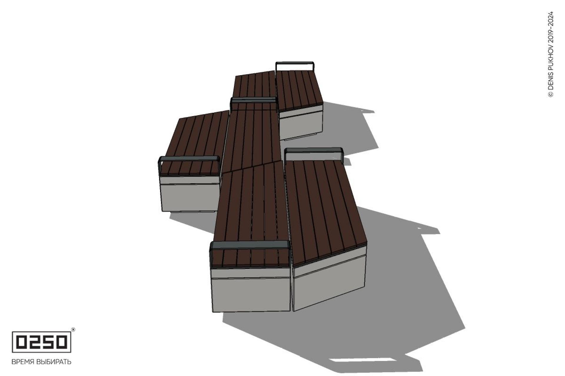 Уличная Скамейка паратрапецевидная левая трехпролетная с редкими подлокотниками на блоке производство 0250