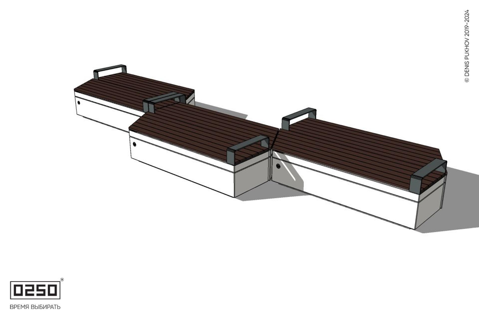 Уличная Скамейка паратрапецевидная левая трехпролетная с редкими подлокотниками на блоке производство 0250