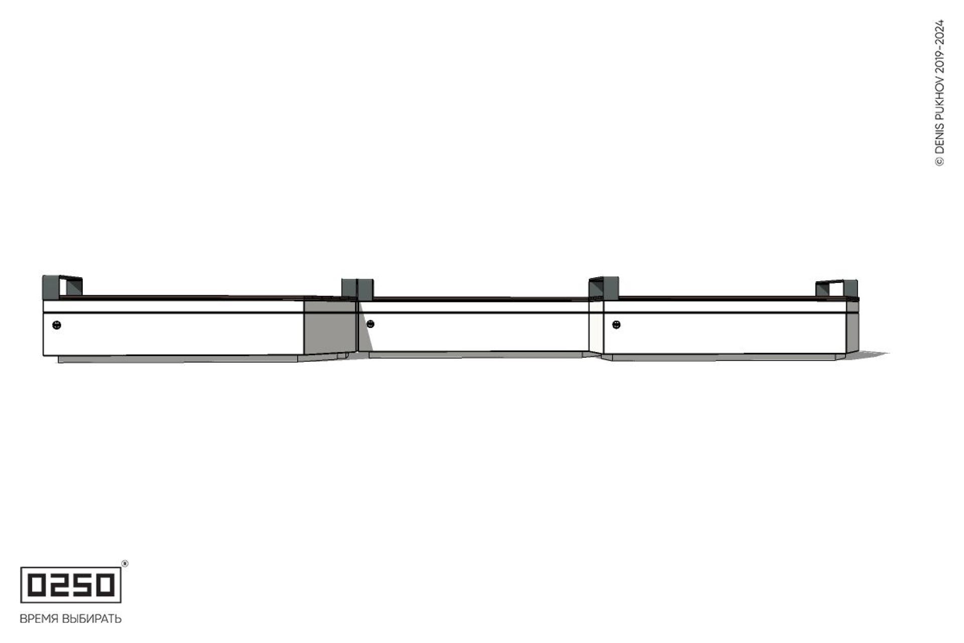 Уличная Скамейка паратрапецевидная правая трехпролетная с редкими подлокотниками на блоке производство 0250