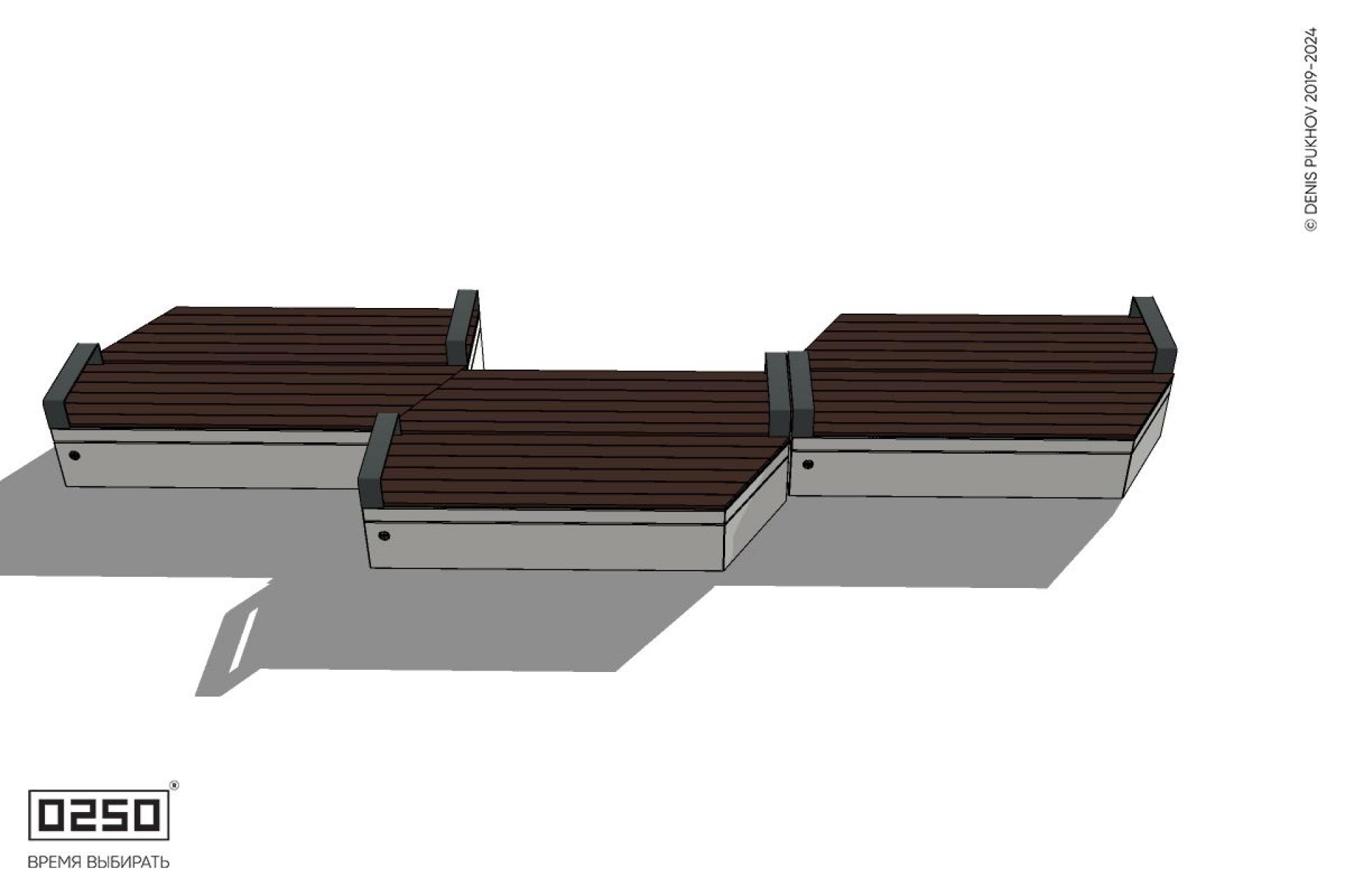 Уличная Скамейка паратрапецевидная правая трехпролетная с редкими подлокотниками на блоке производство 0250