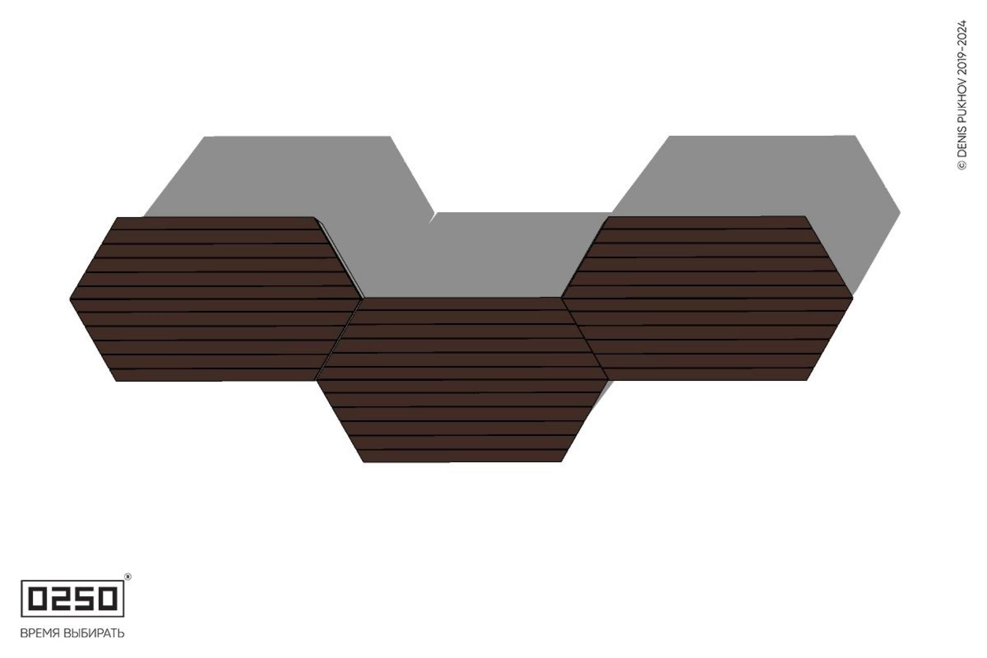 Уличная Скамейка паратрапецевидная на блоке трехпролетная производство 0250, module