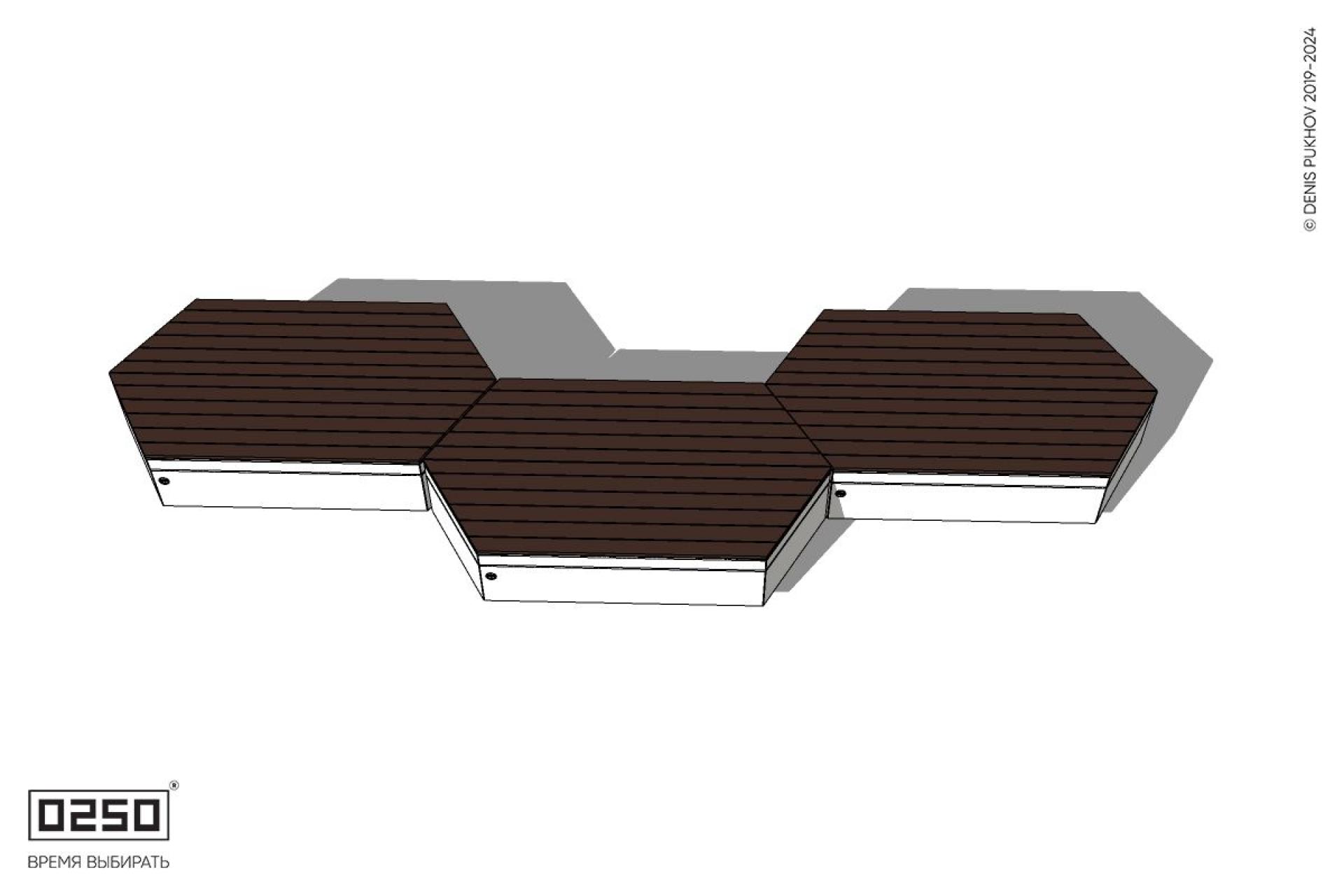Уличная Скамейка паратрапецевидная на блоке трехпролетная производство 0250