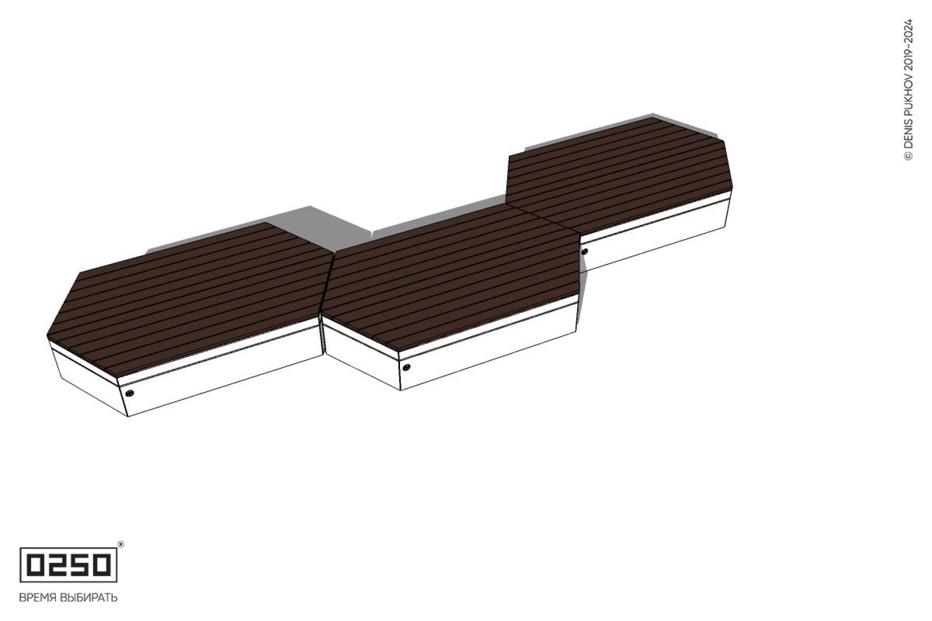 Уличная Скамейка паратрапецевидная на блоке трехпролетная производство 0250