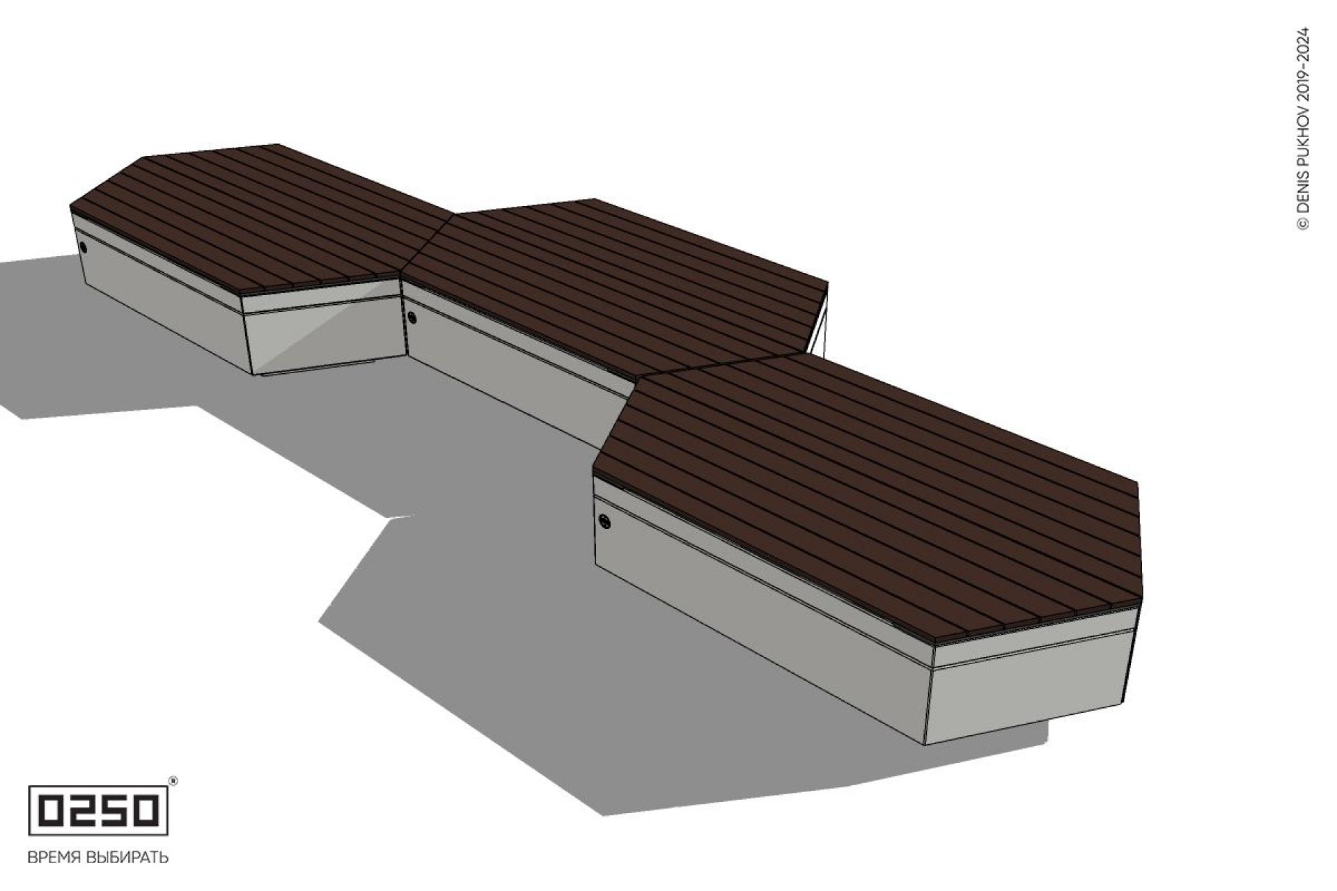 Уличная Скамейка паратрапецевидная на блоке трехпролетная производство 0250