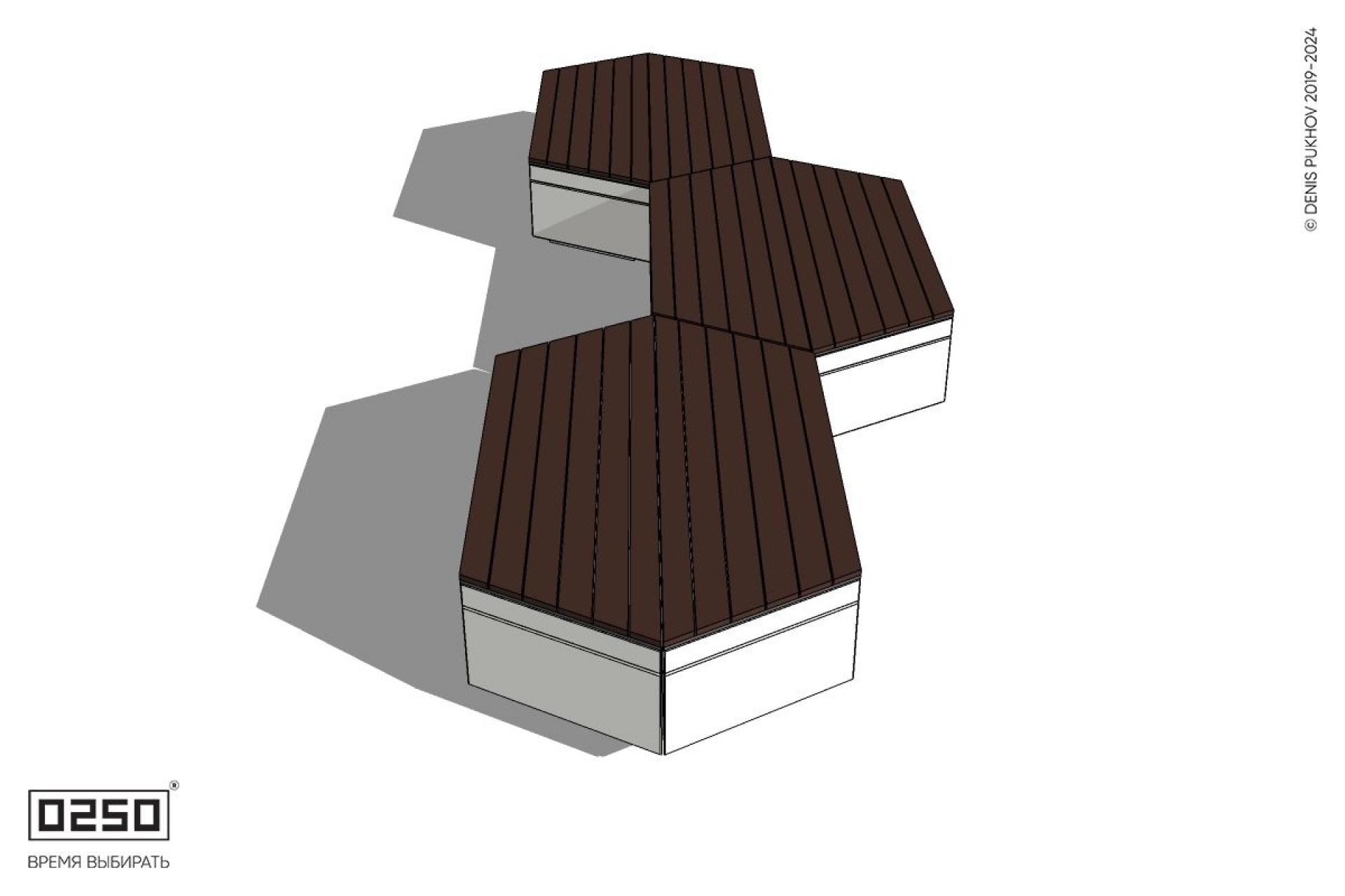 Уличная Скамейка паратрапецевидная на блоке трехпролетная производство 0250