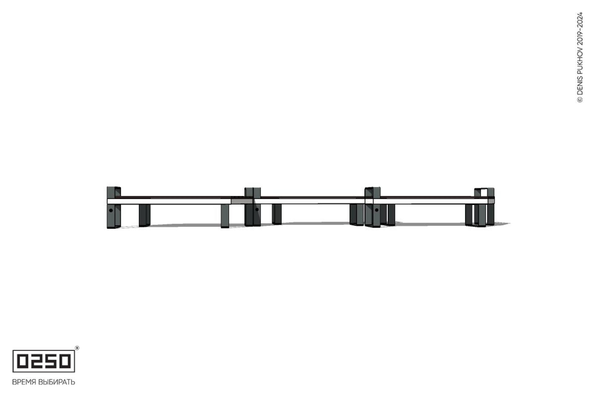 Уличная Скамейка паратрапецевидная правая трехпролетная на ножках производство 0250