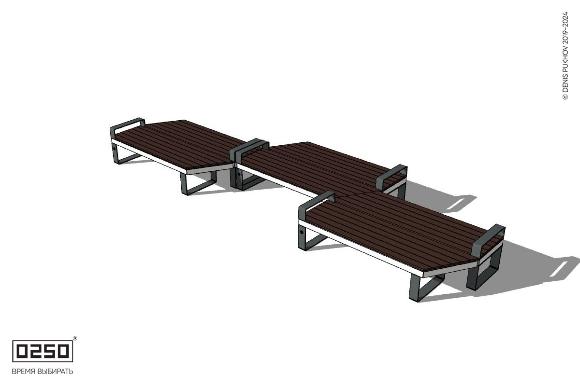 Уличная Скамейка паратрапецевидная правая трехпролетная на ножках производство 0250, module