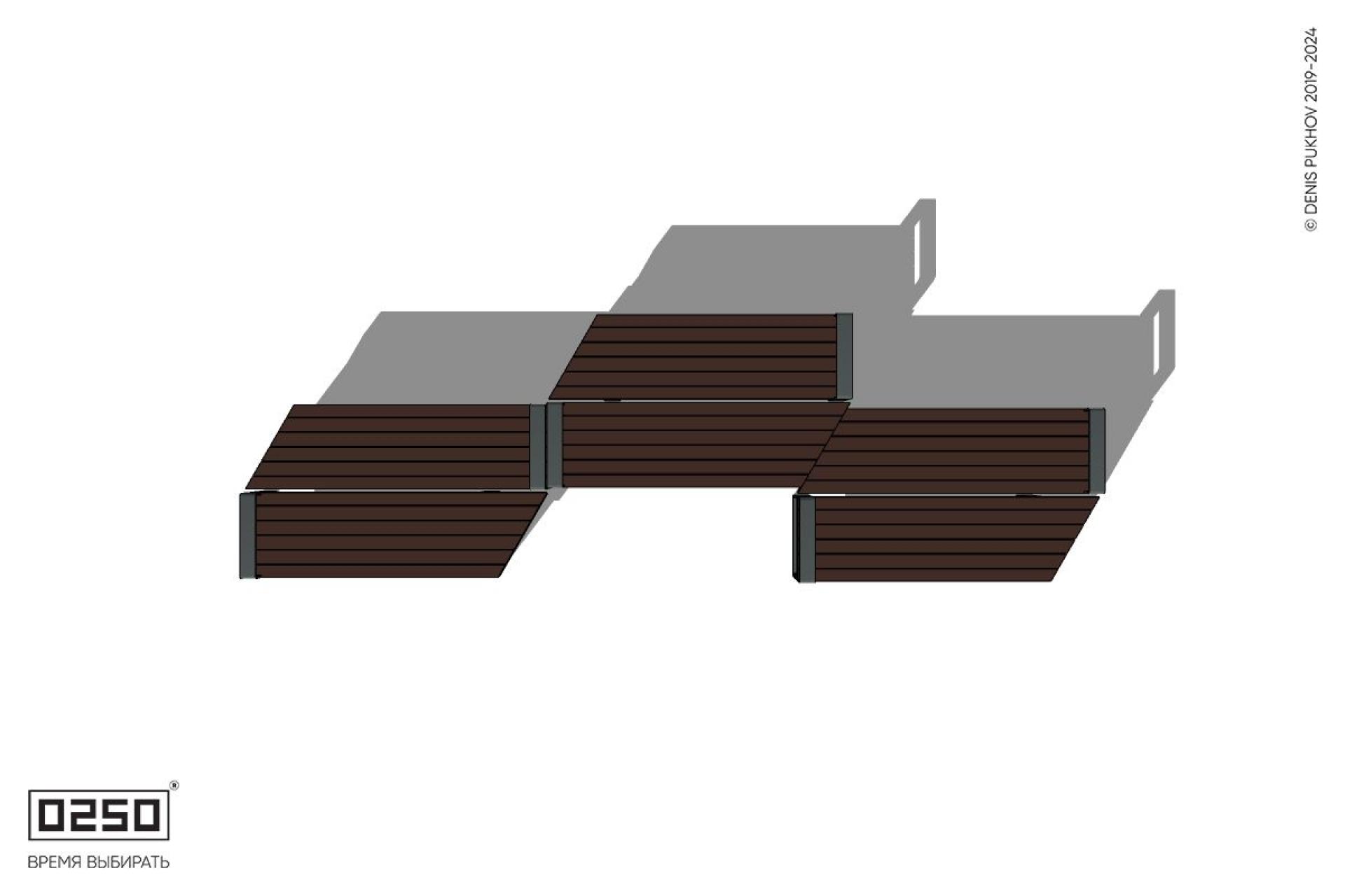 Уличная Скамейка паратрапецевидная правая трехпролетная на ножках производство 0250